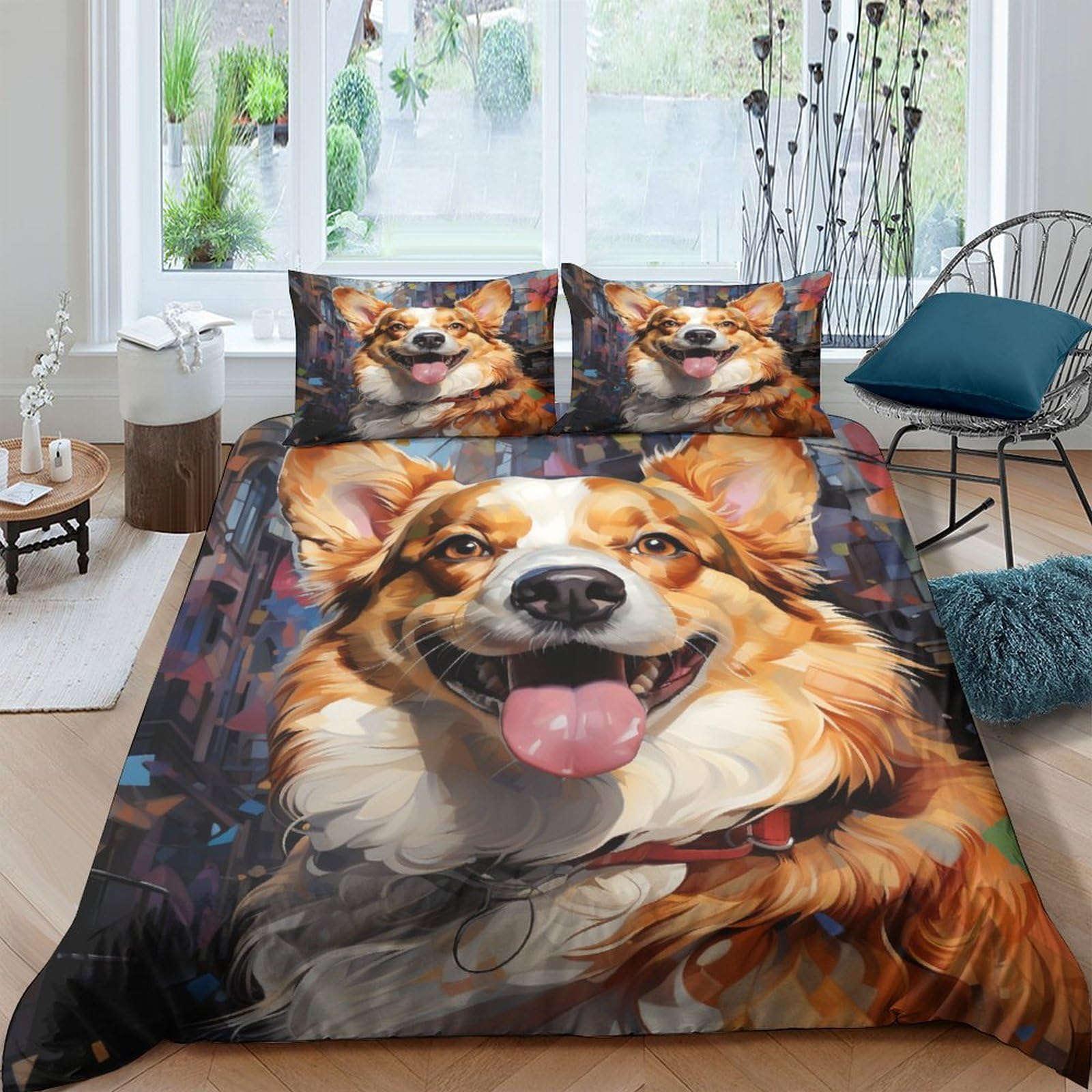 Housse de couette corgi en ville pour créer un cocon urbain enfant