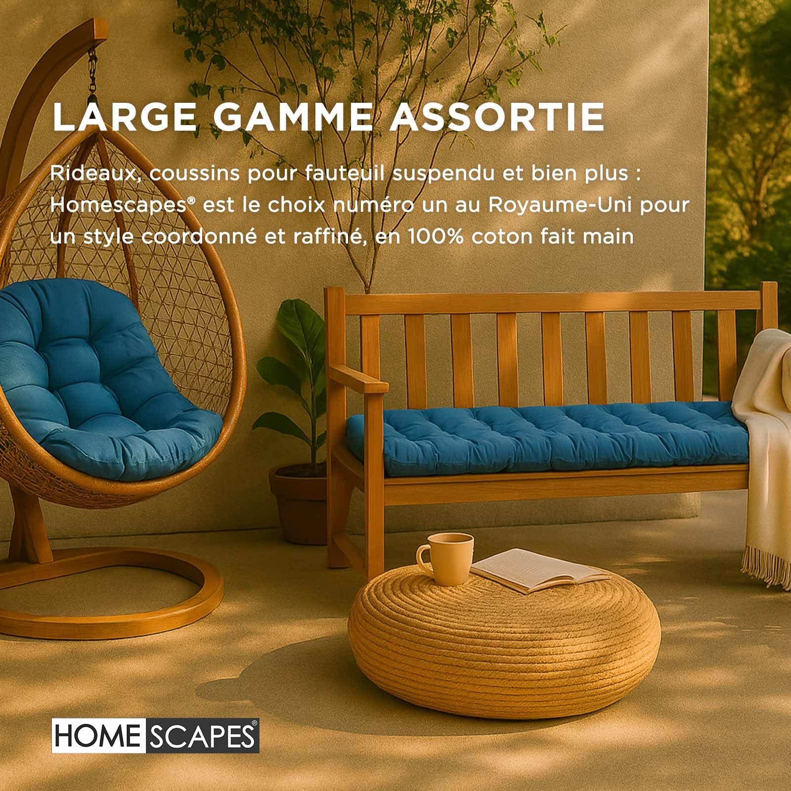 HOMESCAPES Coussin pour Banc de Jardin, Matelas de Sol, Coussin pour Banquette extérieure 3 Places, Coton - 143 x 48 x 5 cm - Bleu foncé