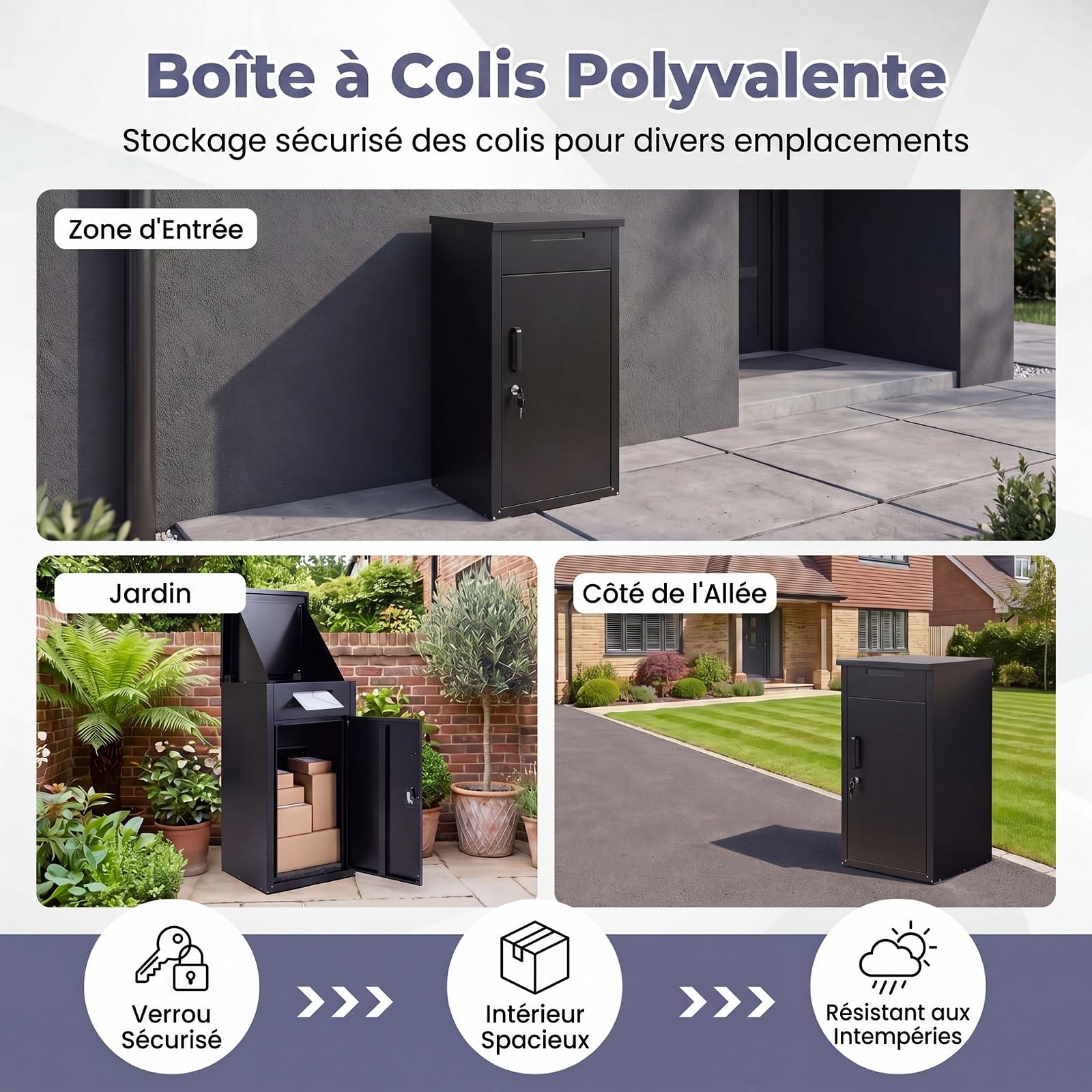 GYMAX Boîte à Colis Lettres Extérieure 45 x 44 x 86 cm, Verrouillable Antivol, Coussin Amortisseur Intégré, Étanche en Métal Galvanisé, pour Entrée, Porche, Bord de Route