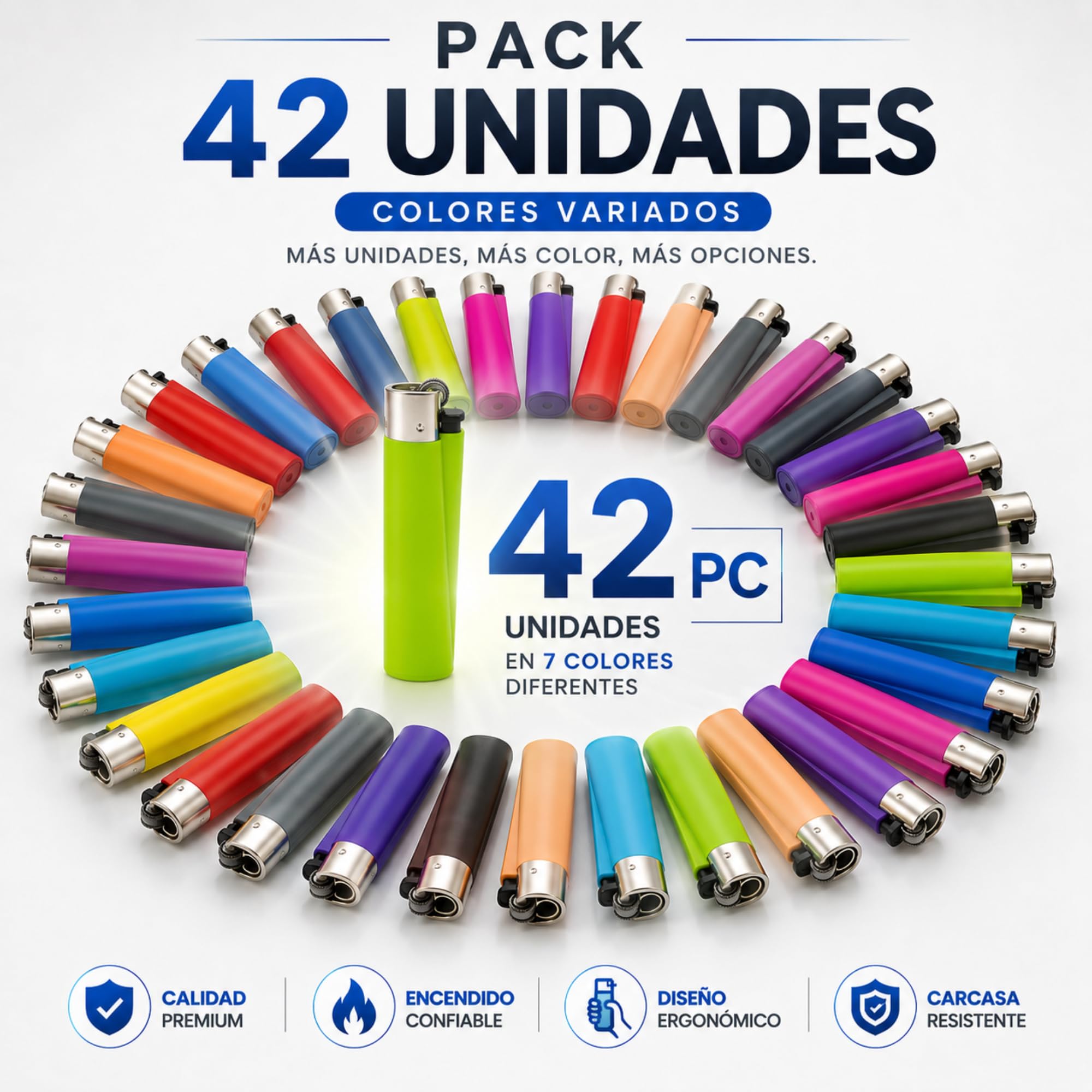Pack 42 Mecheros Recargables con Gas Butano Encendedores Reutilizables de Piedra Larga Duración Llama Estable Encendido Rápido Colores Variados para Cocina Camping Velas y Barbacoa