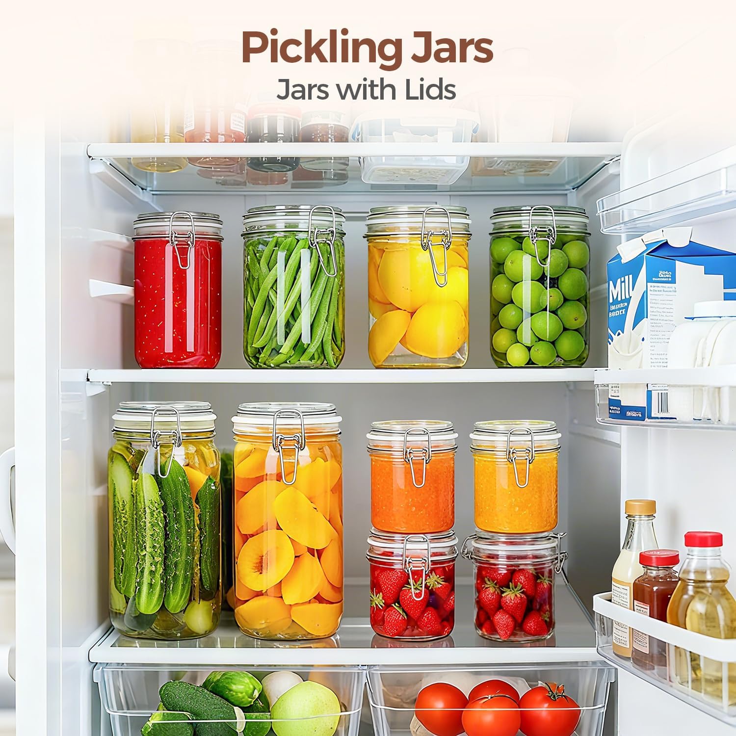 ComSaf Airtight Glass Canister with Lid Set of 6, 25oz Food Storage Jar, Mason Jars, Storage Container with Seal Wire Clamp Fastening for Kitchen Fermenting Preserving Canning Pasta Flour Cereal - Image 6