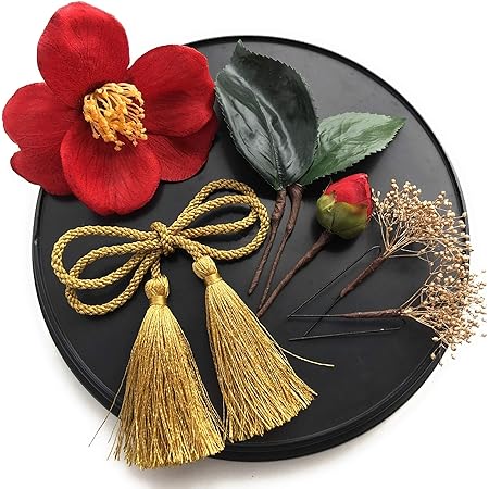 Amazon Co Jp 椿 髪飾り セット かすみ草 ゴールド ヘッドドレス ヘッドパーツ 成人式 和装 着物 振袖 プリザーブドフラワー ドライフラワー ホーム キッチン