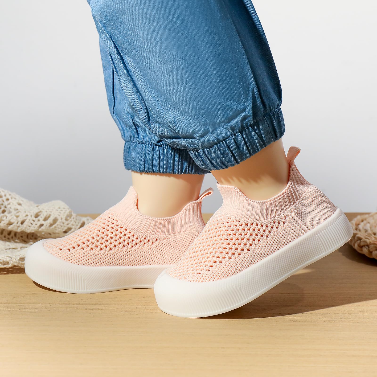 SEBELLST Baby Sneakers Girls Boys Shoes Breathable Lightweight Mesh Walking Shoes Infant Summer Flat Slip On Sneakers First Walkers Shoes (Pink,12-18 Months)