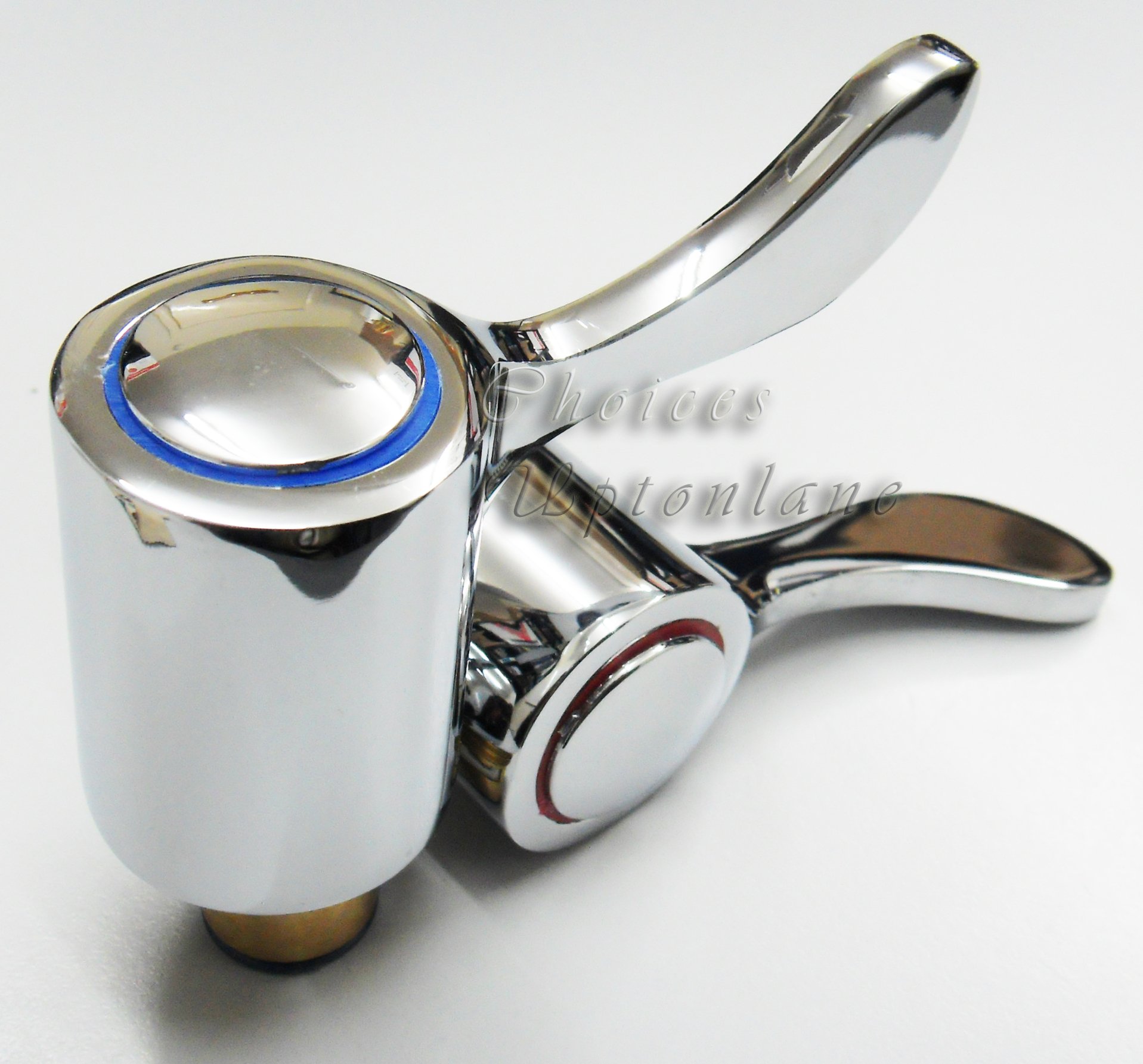 REPLACEMENT HOT & COLD LEVER 1/4" TURN MODERN TAP TOP HEAD COVERS CHROME PLATED, Silver - Image 2