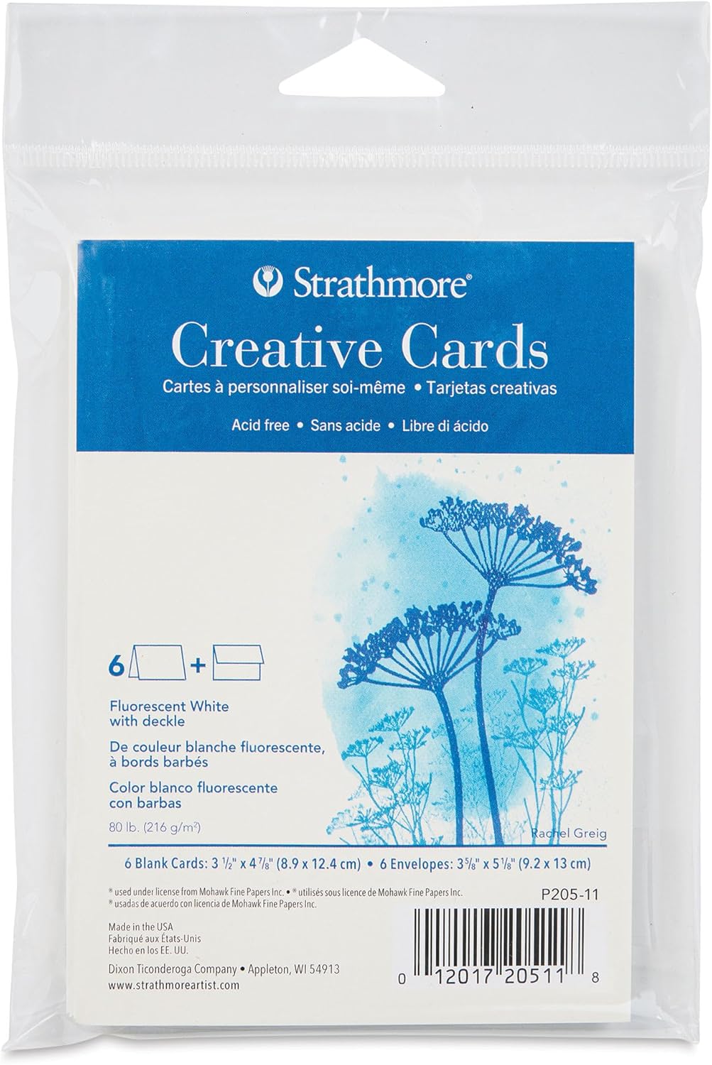 Strathmore Creative Cards, Flourescent White with Deckle Edge, Announcement Size, 3.5x4.875 inches, 6 Pack, Envelopes Included - Custom Greeting Cards for Weddings, Events, Birthdays
