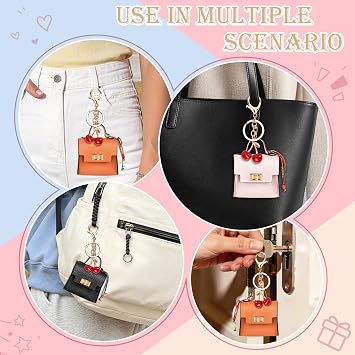 2 Pcak Mini Backpack Keychain Purse for Women, Small Tiny Bag for Purse with Cherry Keychain, Micro Cute Coin Pouch, Bag Charms for Party/Birthday Gifts (Black+Pink)