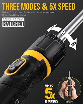TGFTGF 13 IN 1 Magnetic Ratcheting Screwdriver, 5X Speed Drive, 12PCS Bits Included,Torx PH SL, Ergonomic Handle Design with Adjustable Angle, End Storage Cap, for Motorcycle,Bicycle, Home Maintenance