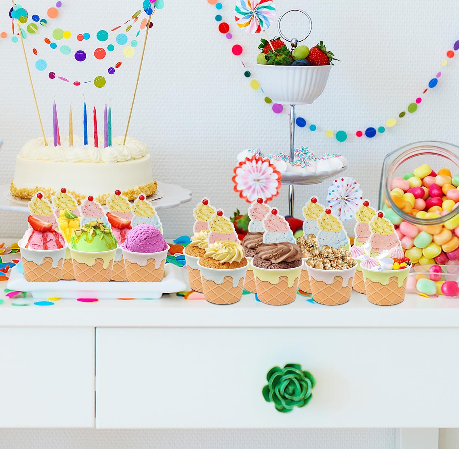 Gift Boutique 60 Ice Cream Treat Cups 10oz Colorful Disposable Dessert Bowls for Sundaes Snacks Party Supplies Pink Blue Green Yellow