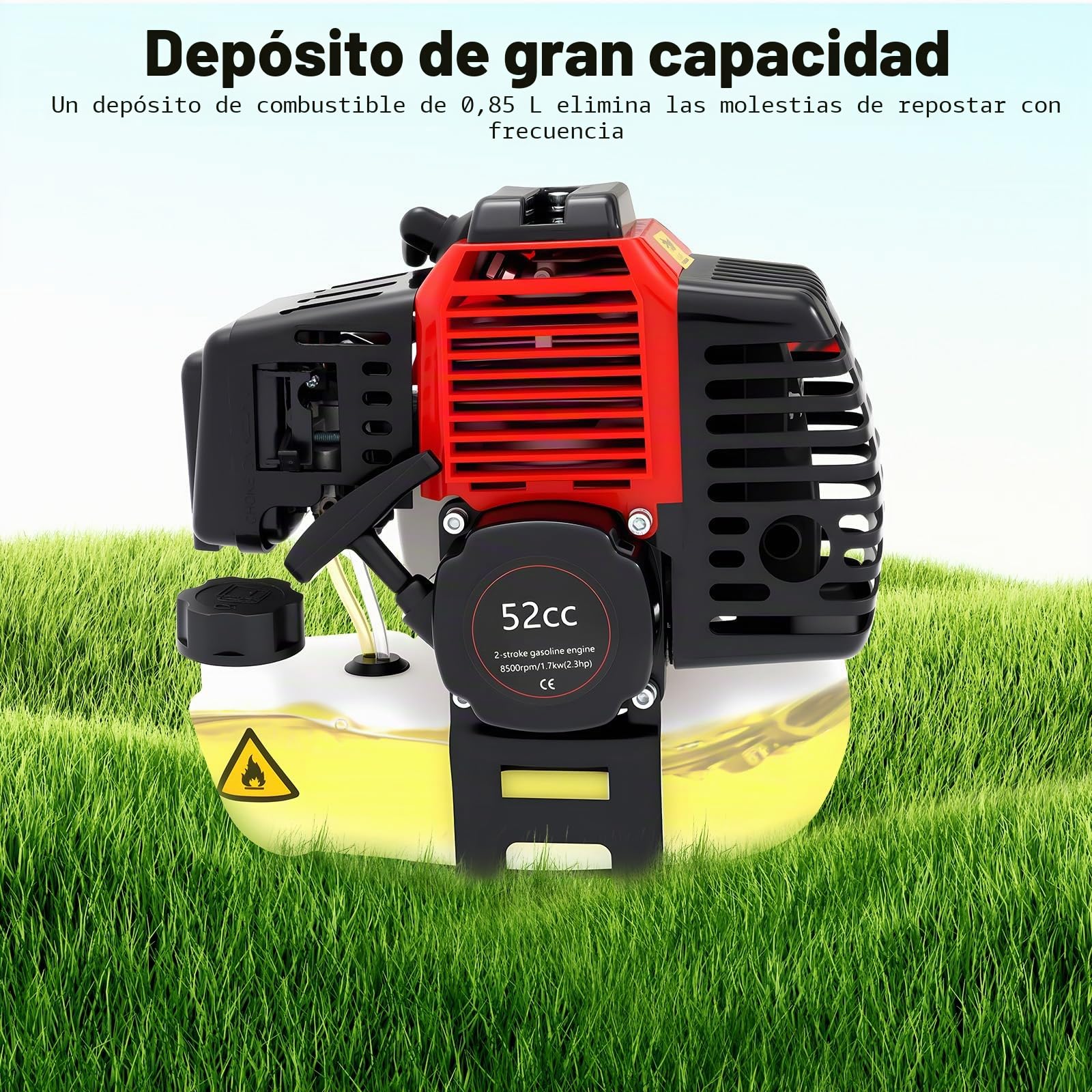 Desbrozadora de gasolina de 52 cc con motor de 2 tiempos, multiherramienta para jardín, cortasetos, podadora, motosierra, barras de extensión, bolsa de herramientas, correa de transporte