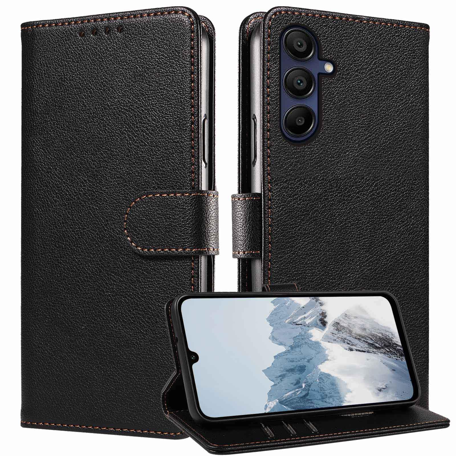JanCalm for Samsung Galaxy A15 Case Wallet,RFID Blocking Phone Flip Cases,[Card Holder/Cash Slots] [Kickstand] Magnetic Clasp Leather Protective Folio
