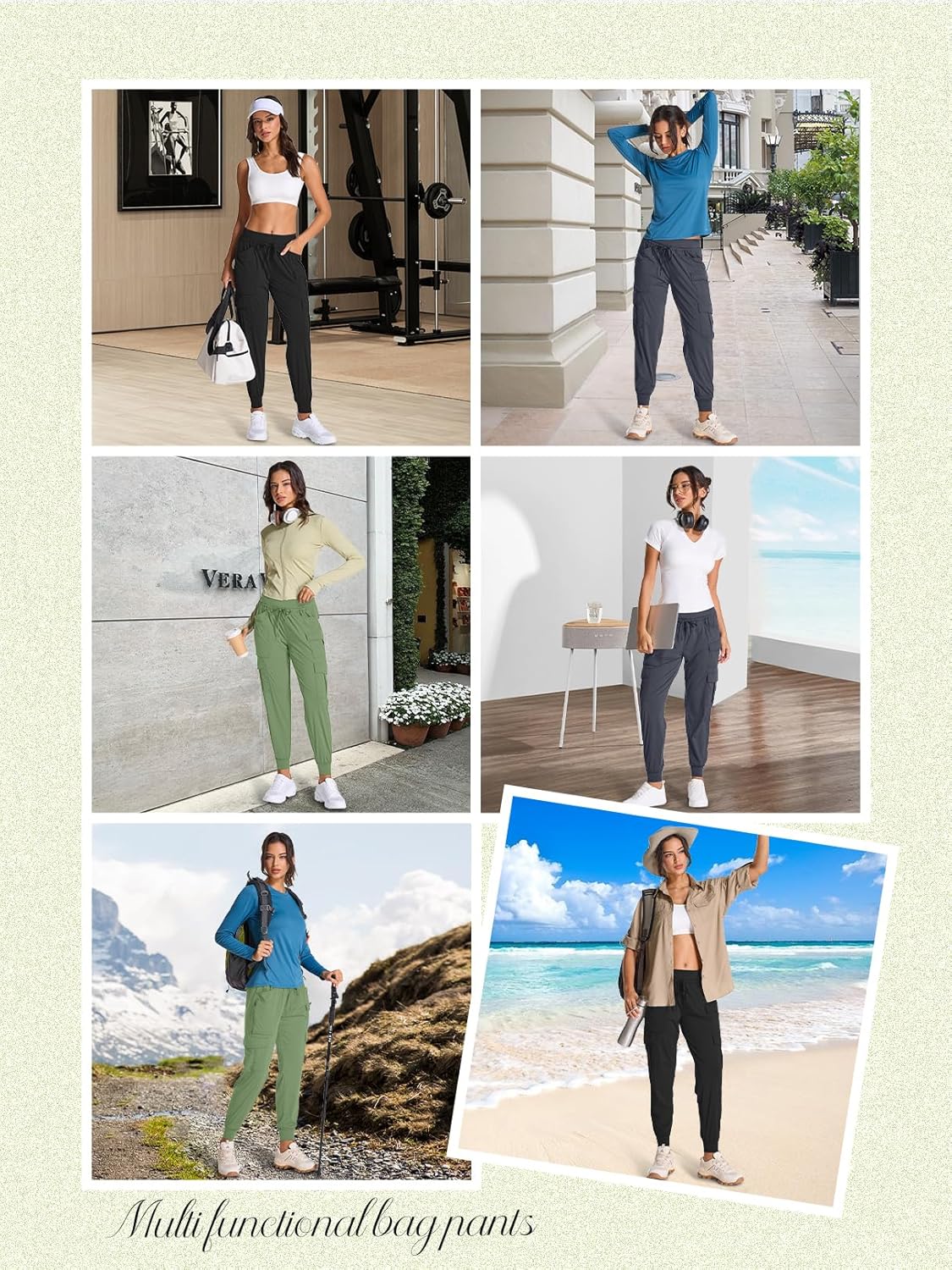 linlon Womens Hiking Pants Quick Dry UPF 50 Casual Pants Lightweight Camping Travel Safari Work Cargo Joggers Pants #2071-Black-XL - Image 7