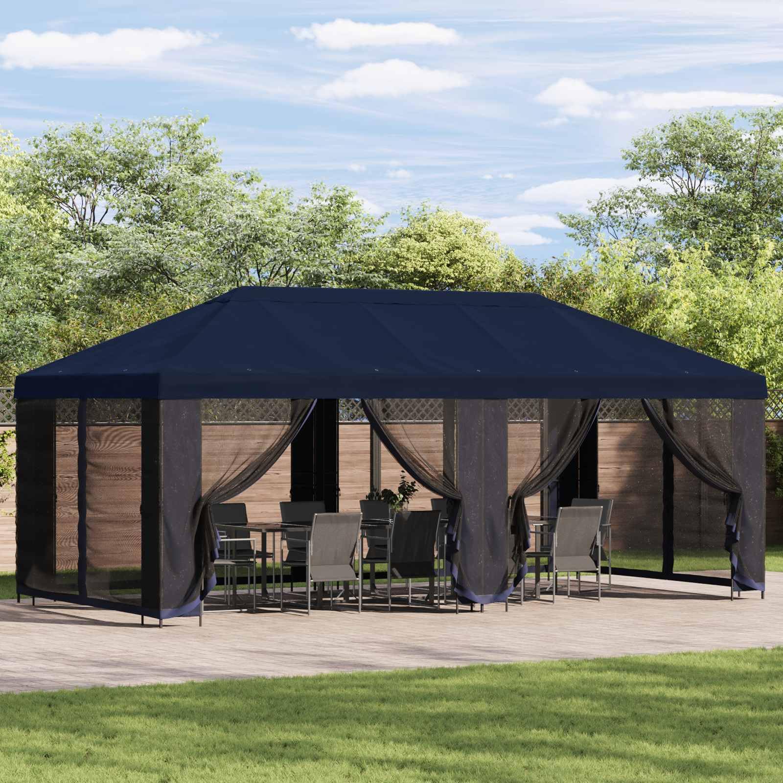 Gazebo da giardino, 6 x 3 m, blu, in poliestere e acciaio, 190 g/m², con tetto, tettoia per terrazza, riparo per feste in giardino in estate