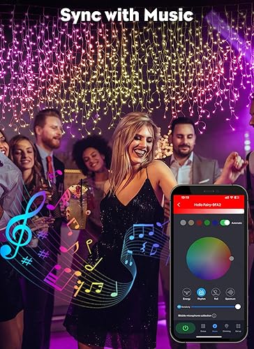 Miniatura 4 de Brightown - Luces inteligentes de icículos para exteriores, 33 pies, 304 luces LED RGB con 58 modos preestablecidos, control por aplicación o