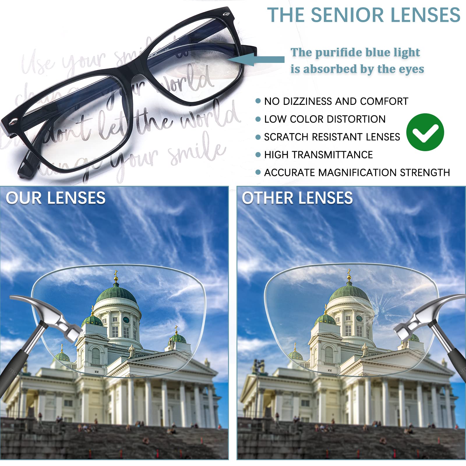 CLASAGA Progressive Multifocus Reading Glasses for Women, Blue Light Blocking Ladies Computer Readers with Spring Hinge (3 Mix Color, 2, multiplier_x)