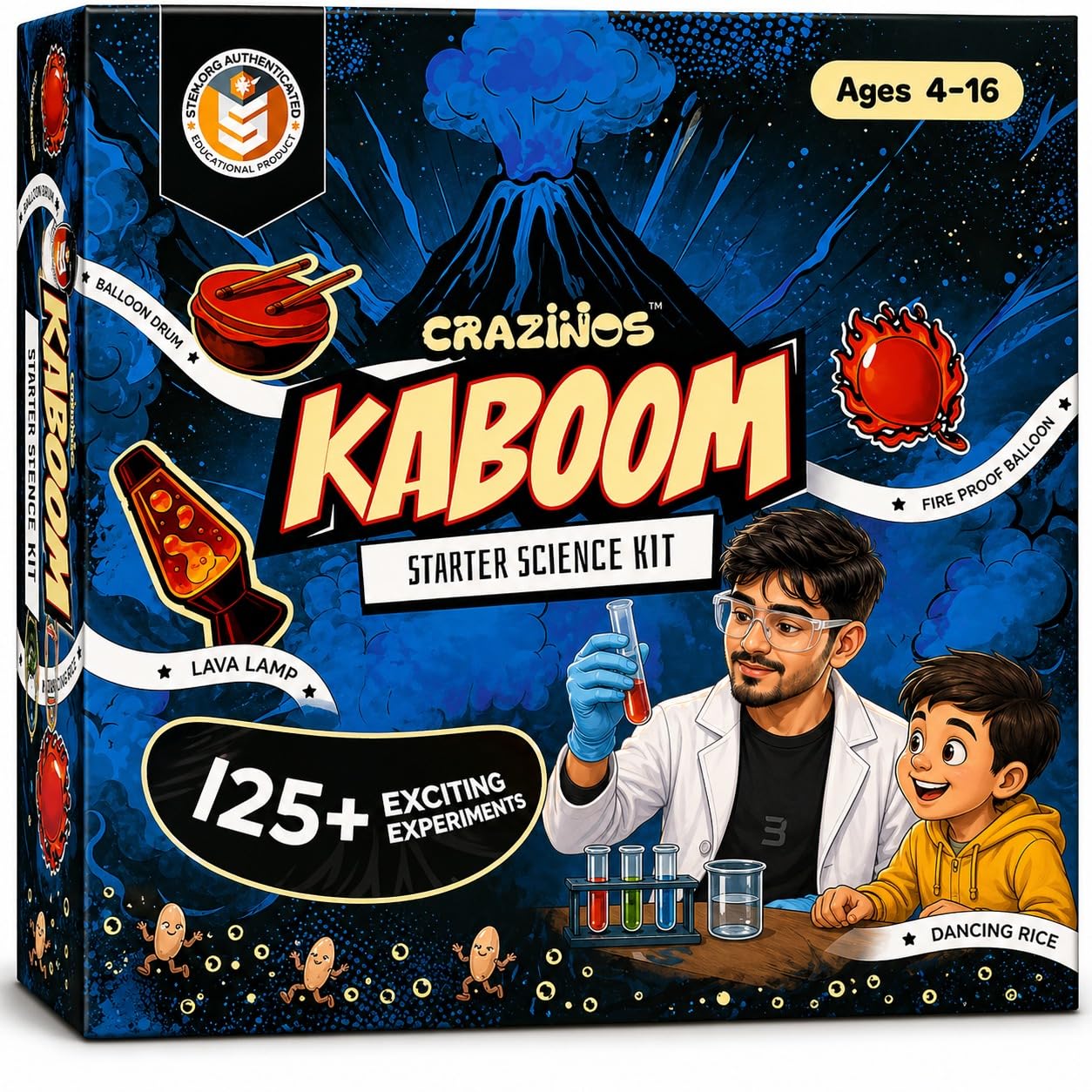 kaboom starter science kit with volcano mould | 125+ stem experiments | diy educational toys & school project kit | learning toys for kids ages 4–16 | birthday & return gift | crazy xyz