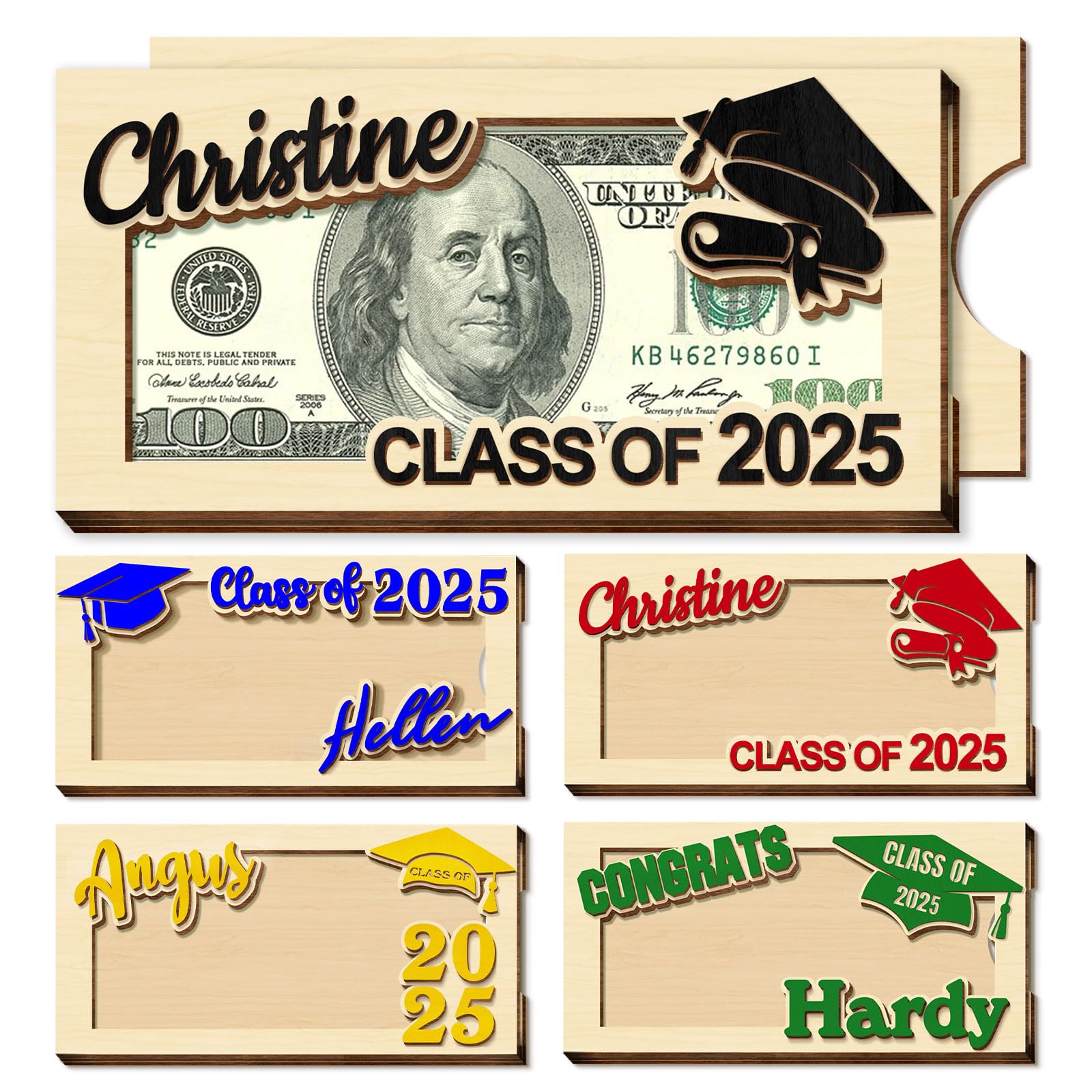 MESHELEY Personalized Graduation Gifts Money Holder Custom Wooden Graduation Card Box Cash Holder with Name Class of 2025 Customized Money Wallet Gift