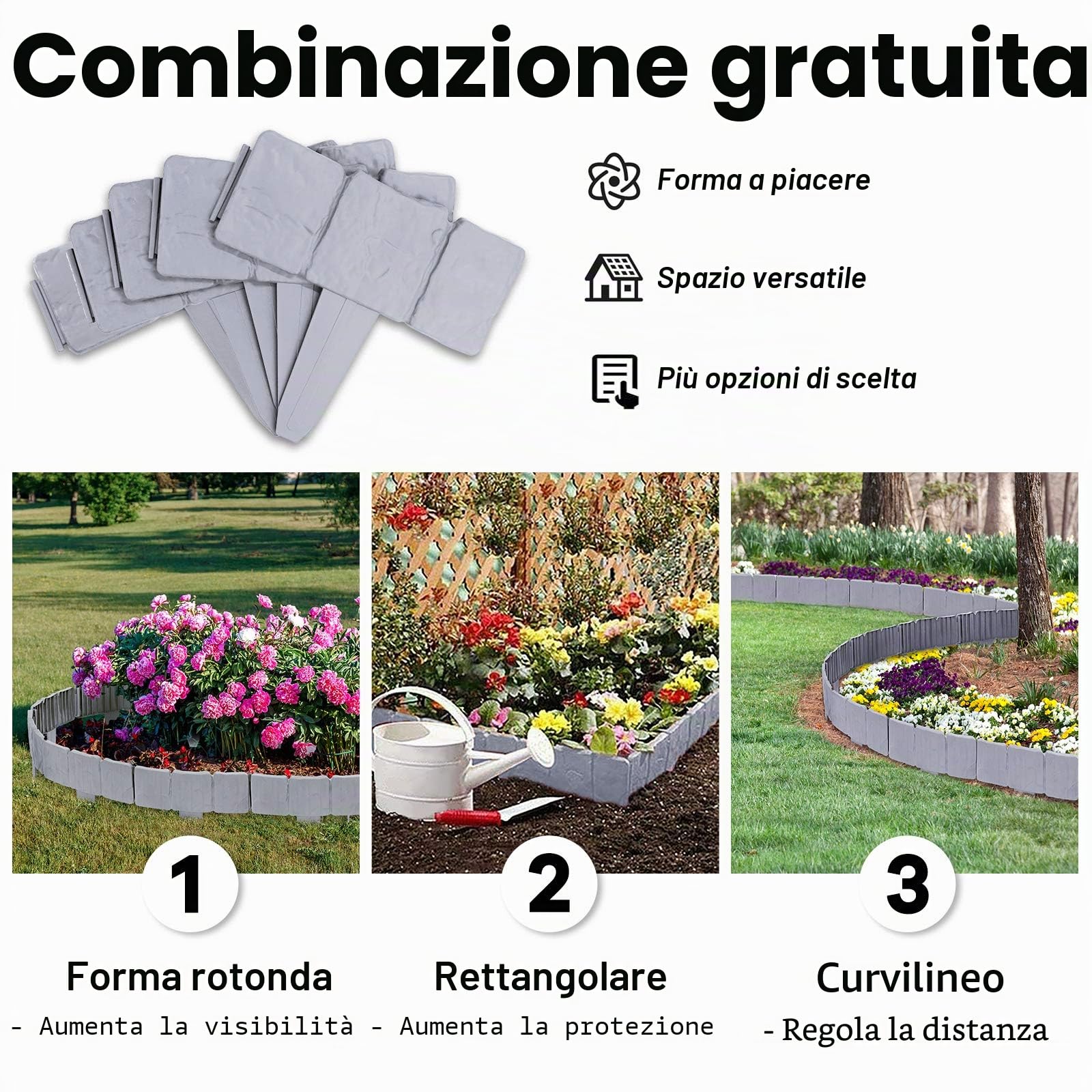 UISEBRT 40 Pezzi Bordo per Giardini Grigio 10m, Bordo per Prato in plastica, Effetto Pietra, Palizzata per Giardino Bordo Aiuole, Grigio