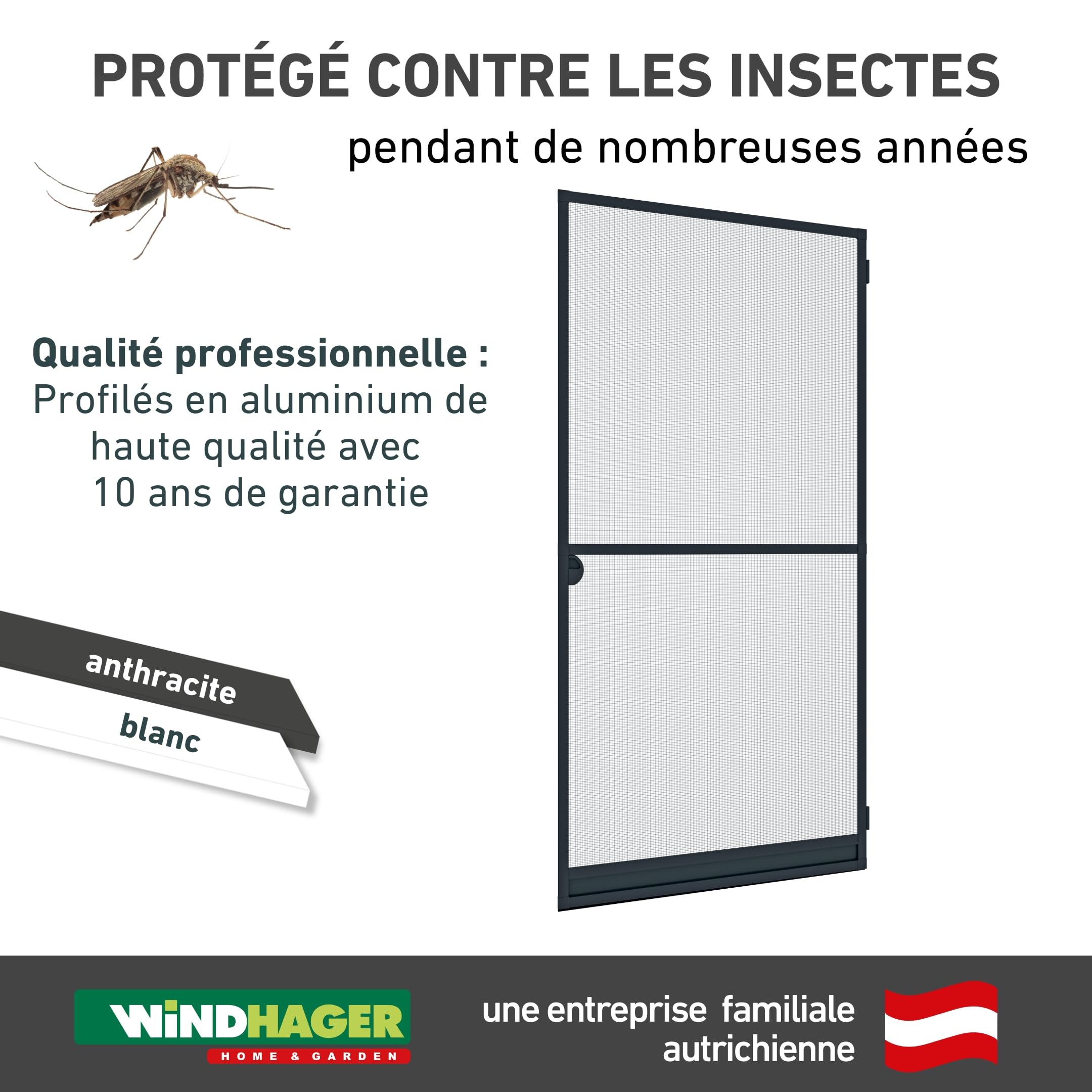 Windhager Moustiquaire de Porte Expert Cadre tendeur, Cadre pour Portes Battantes, 100 x 210 cm, anthracite, 03903