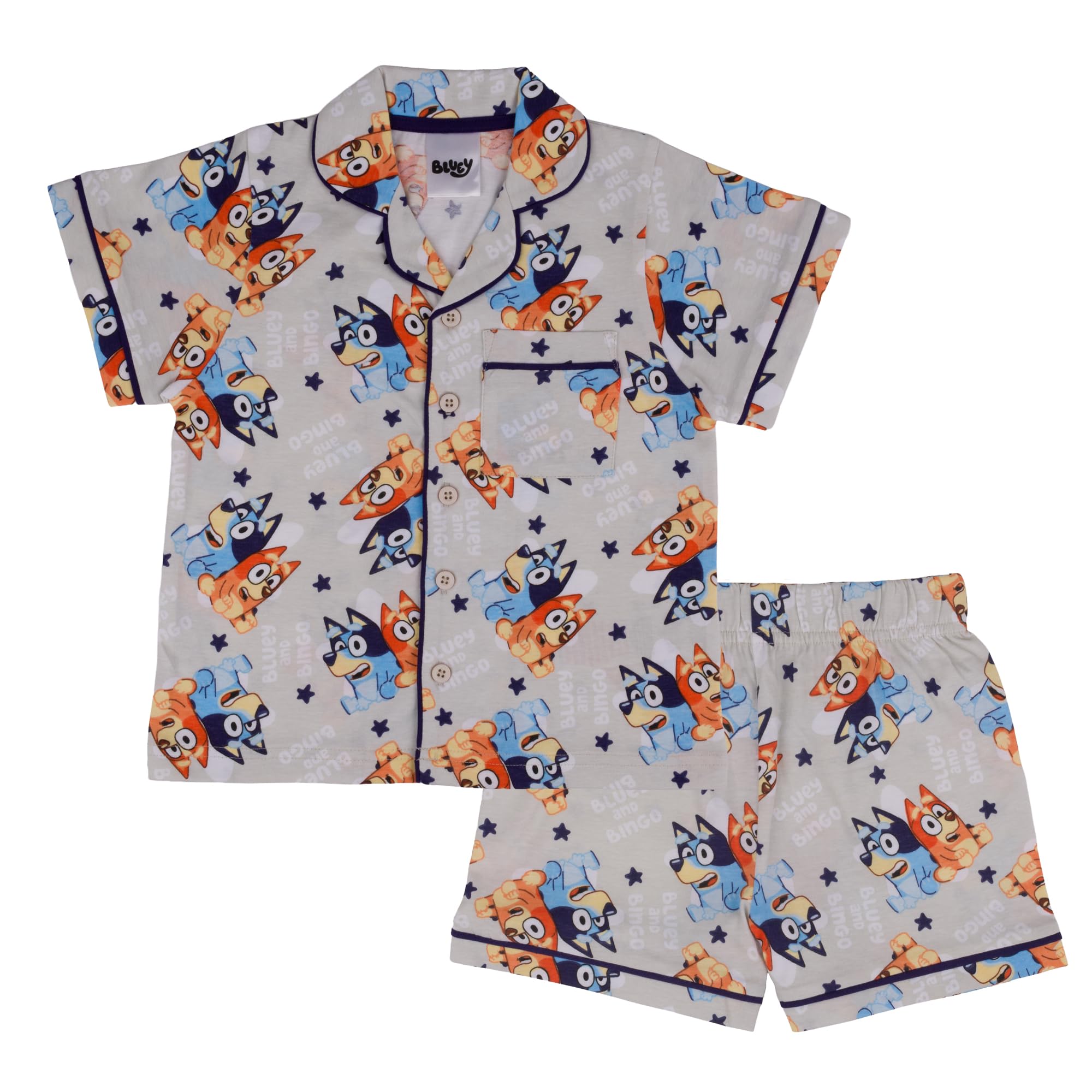 Bluey & Bingo, 100% Cotton Button Up Short Sleeved Pyjama Set, Blue, 12-18 Months: 86cm, Blue