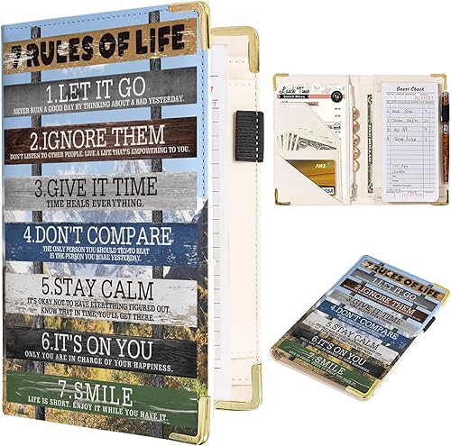 Organizador de libros de citas positivas, libros de servidor de paisaje para camarera, organizador de meseros de restaurante de cuero sintético con