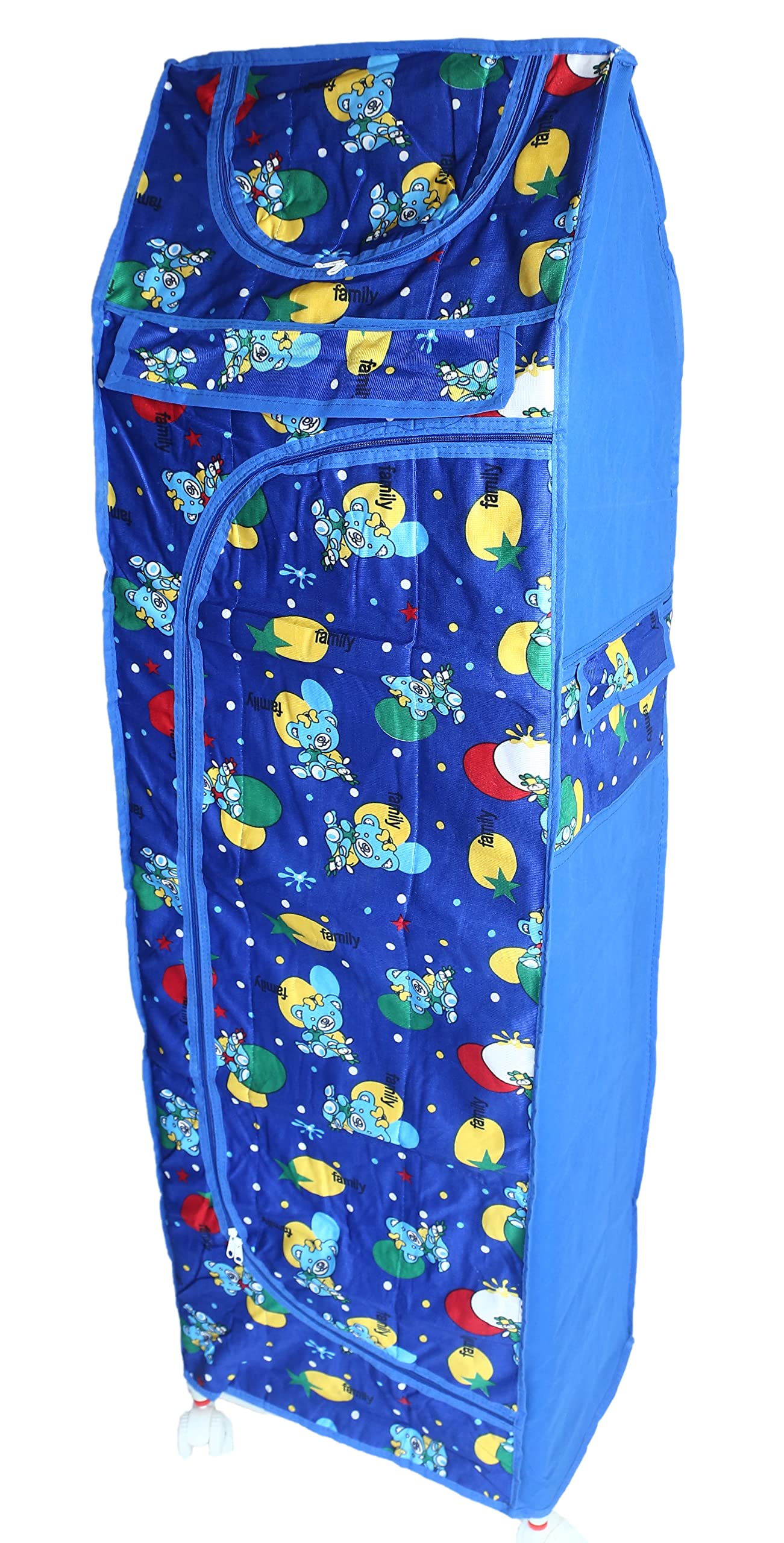 Evoshine® Colorful Design Cotton 6 Cabinet Hanging Baby Almirah, Kids Wardrobe, Cloth Organizer, Folding Almirah, Toy Box (Blue)