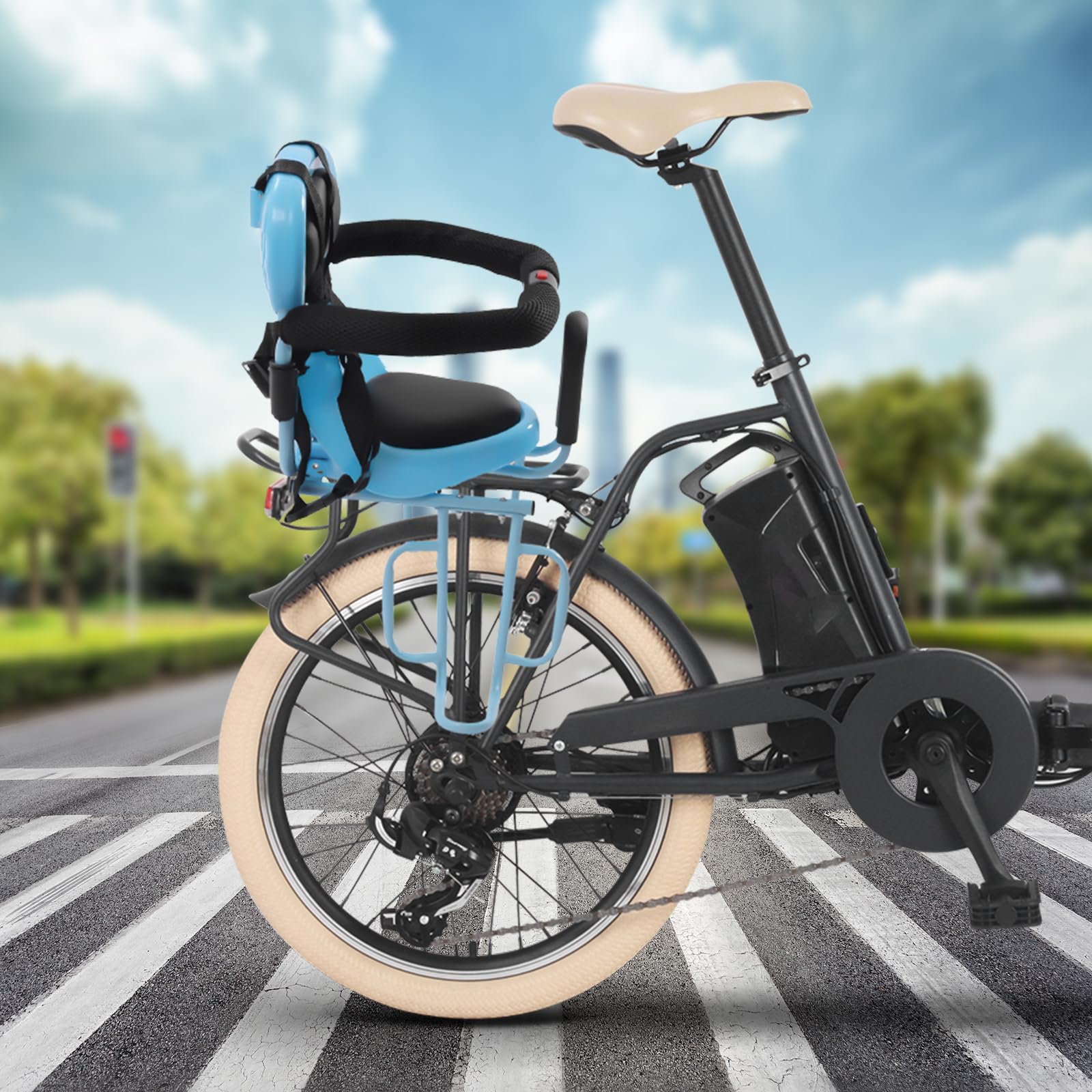 Portapacchi / Portacestino Posteriore per Bici, Seggiolino per Bambini, Seggiolino Posteriore per Bici Montato, Telaio in Acciaio con Cintura di Sicurezza e Supporto per i Piedi, Adatto per E-Bike
