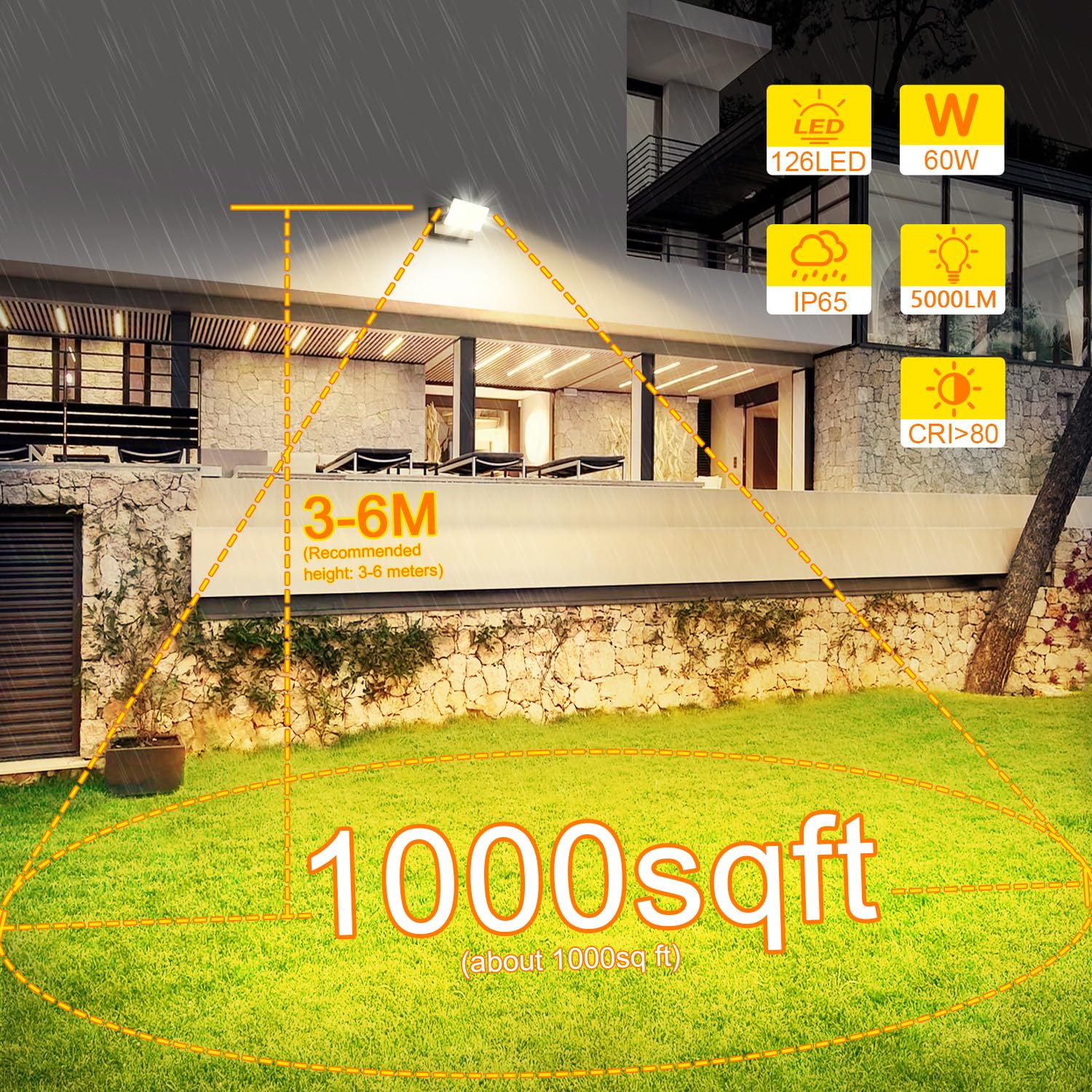 LEDMO 4 Pezzi 60W Applique da Parete Esterno/Interno 360° Lampade da Esterno Regolabile Applique Esterno per Terrazza Corridoio Giardini Nero 126 LEDs 5000 Lumen Bianco Caldo 3000K IP65