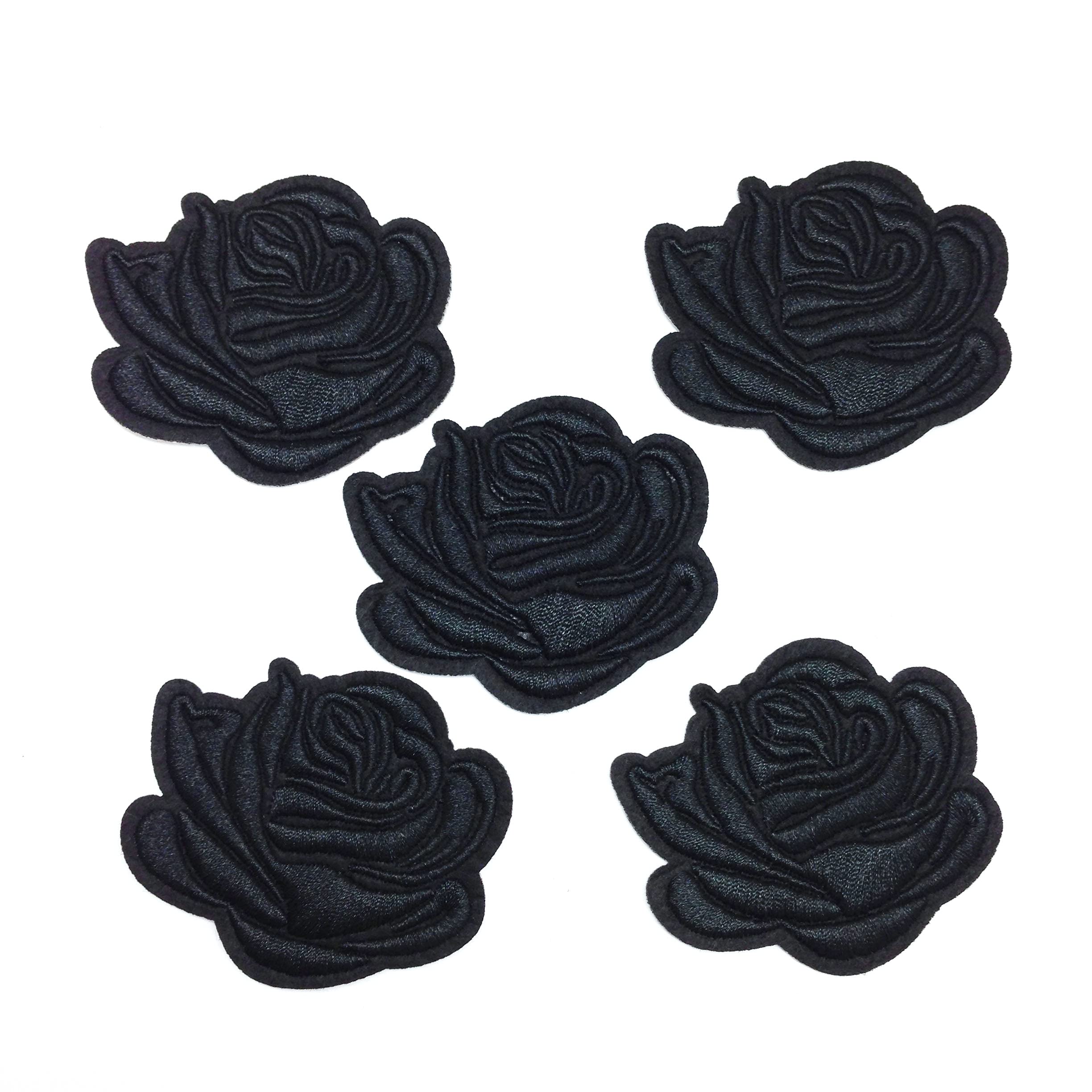 PEPPERLONELY 5-Pack Embroidery Rose Iron-On Patches | Black Flower Appliques For Clothes, Hats, Bags - View #11