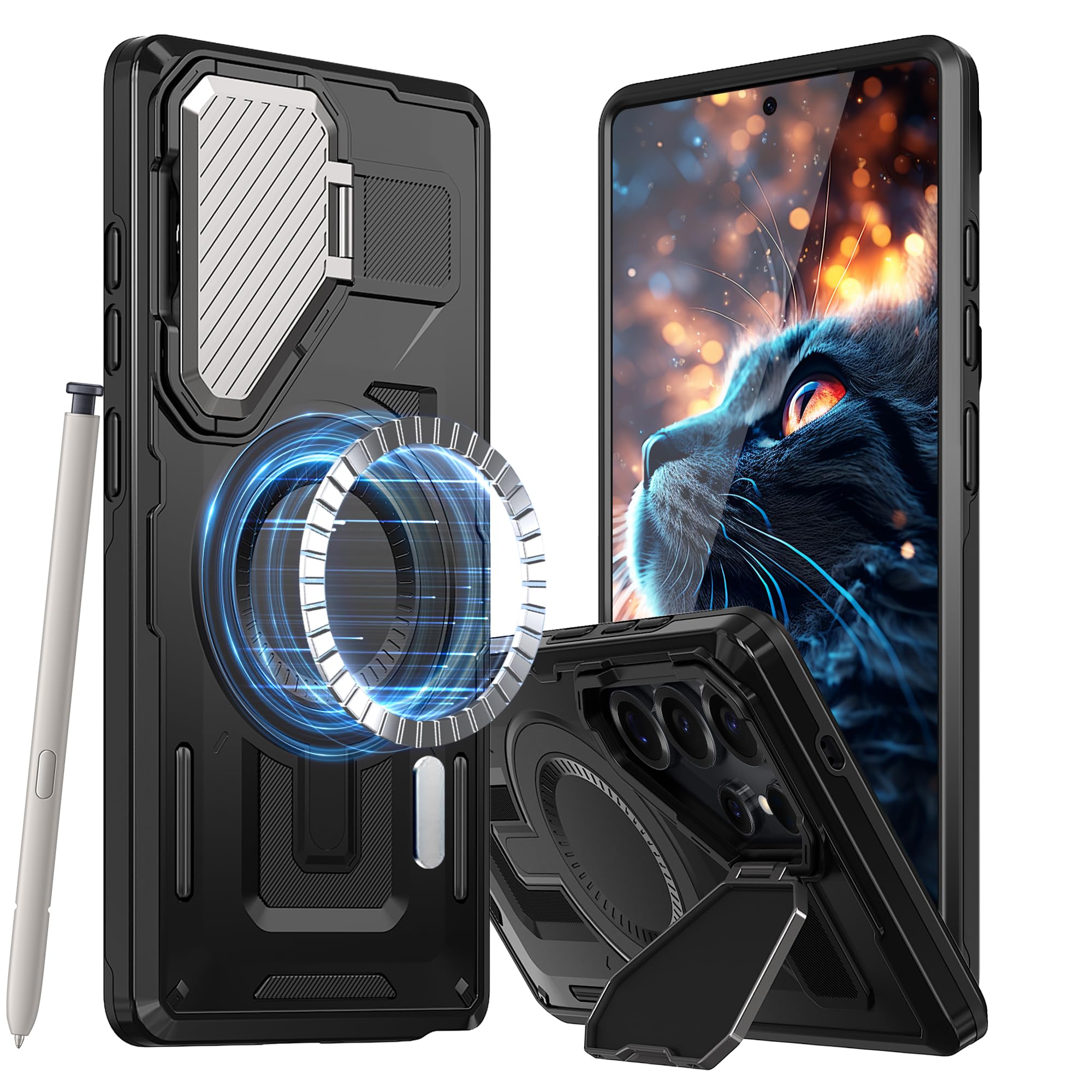 Qviskteme for Samsung Galaxy S25 Ultra Case Fit for MagSafe with Camera Cover Stand Heavy Duty 16FT Drop Shockproof Protec...