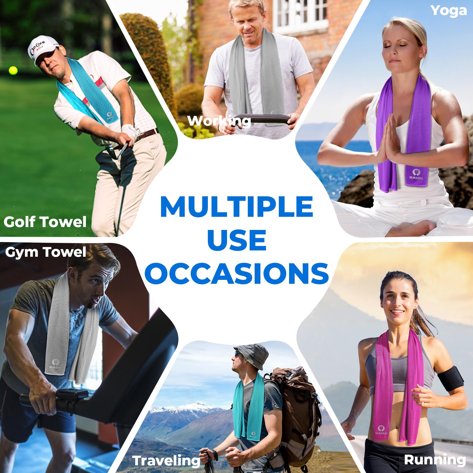 Sukeen Kühlendes Handtuch, Sport Cooling Towel für Hals und Körper, Schweißhandtuch schnelltrocknendes Mikrofaser-Halskühlhandtuch für Fitness, Golf, Tennis, Yoga, Sport(100x30cm)