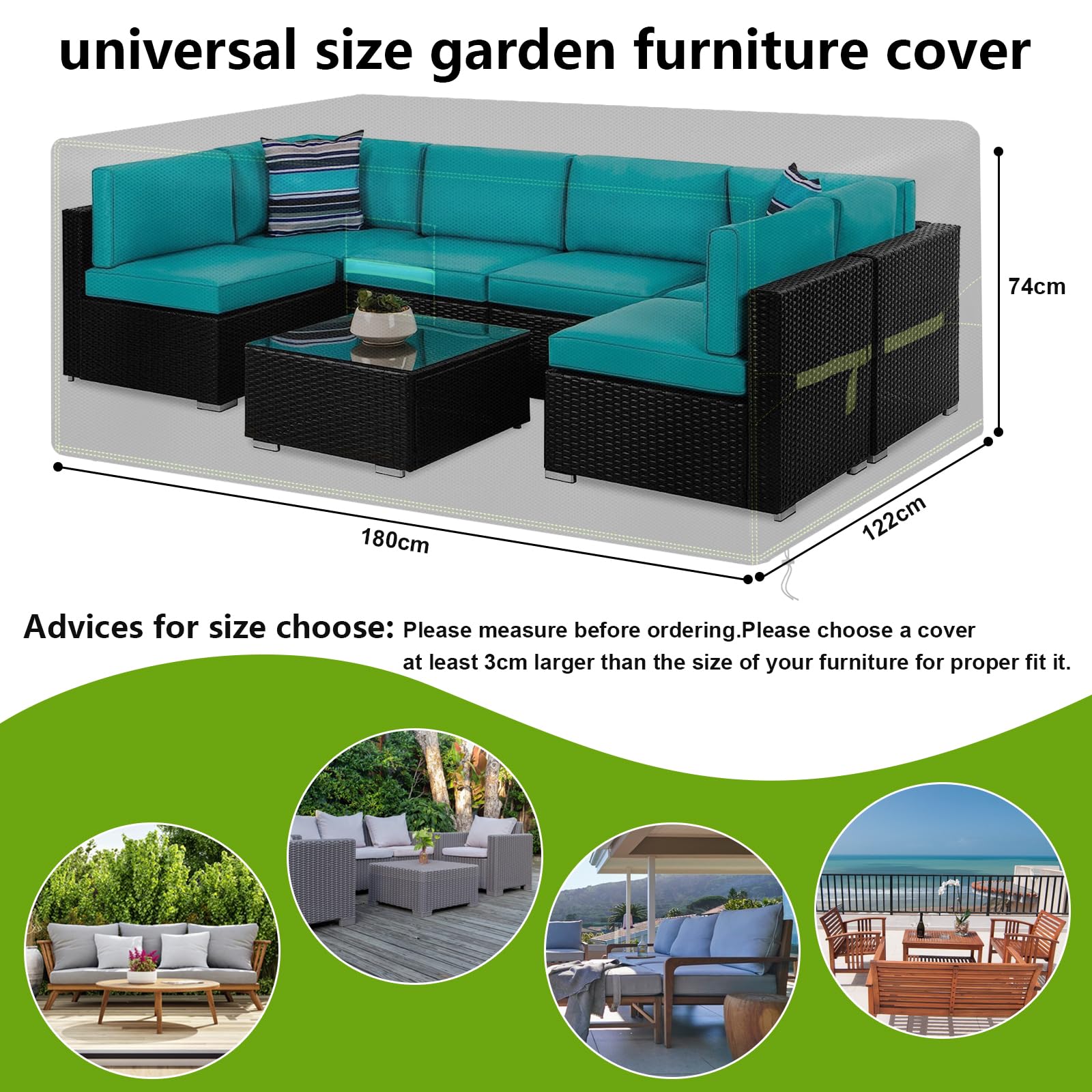 VDISRR Copertura Tavolo Esterno Iimpermeabile, 600D Resistente Oxford Telo Esterno Tavoli 180x122x74cm, Copridivano Protettive per Mobili da Giardino con Prese d'Aria, Antivento, Antipolvere, Anti-UV