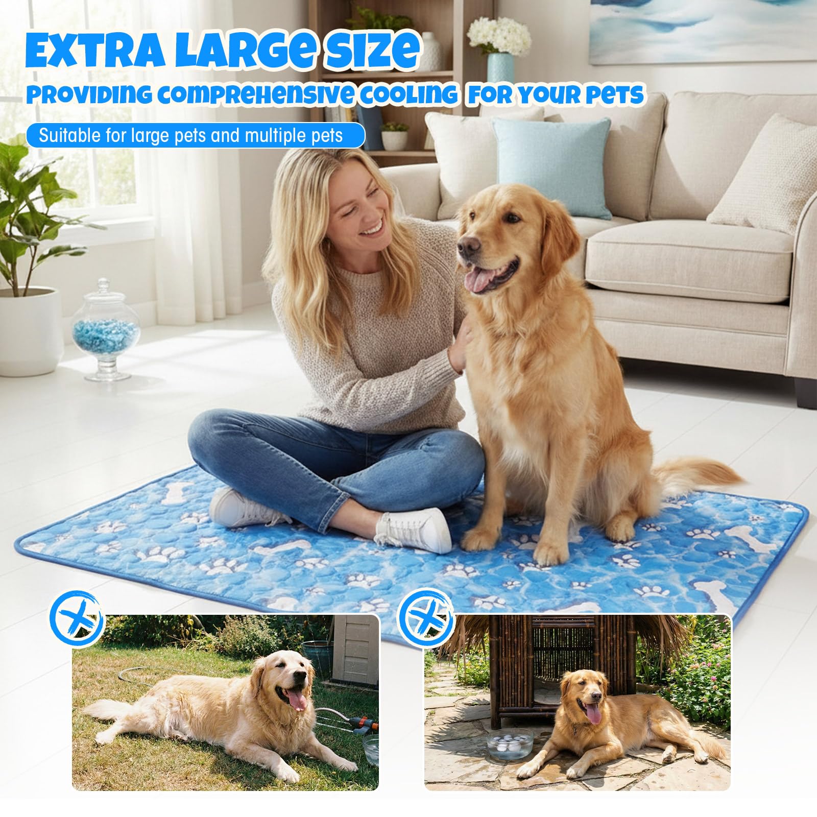 Sadnyy 4 alfombrillas de refrigeración extragrandes para perros de 44 x 32 pulgadas, para climas cálidos, ligeras, frescas al tacto, lavables y transpirables, para perreras, hogar en verano, no