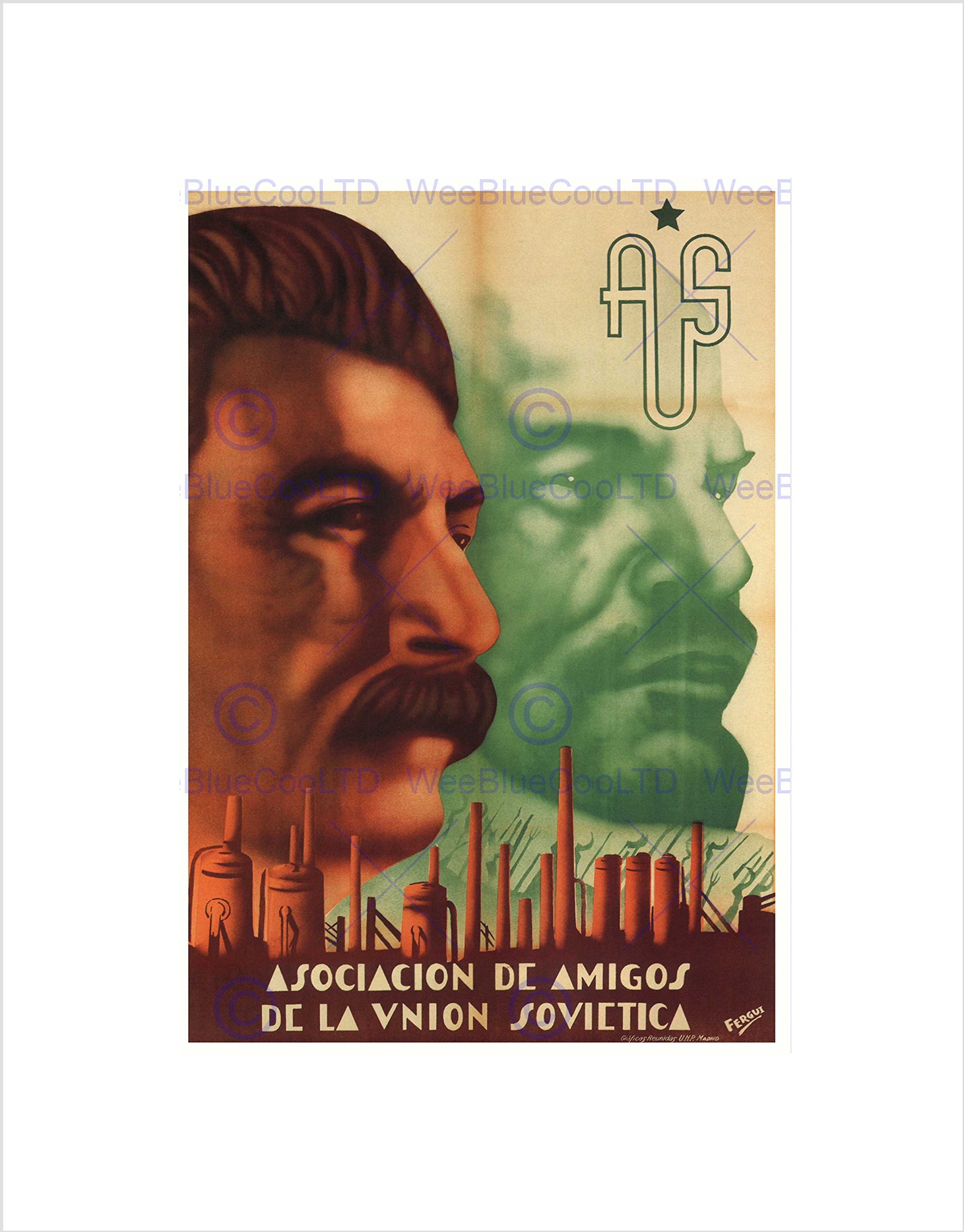 Wee Blue Coo WAR POLITICAL SOVIET UNION STALIN LENIN SPAIN VINTAGE ADVERT ART PRINT B12X1937