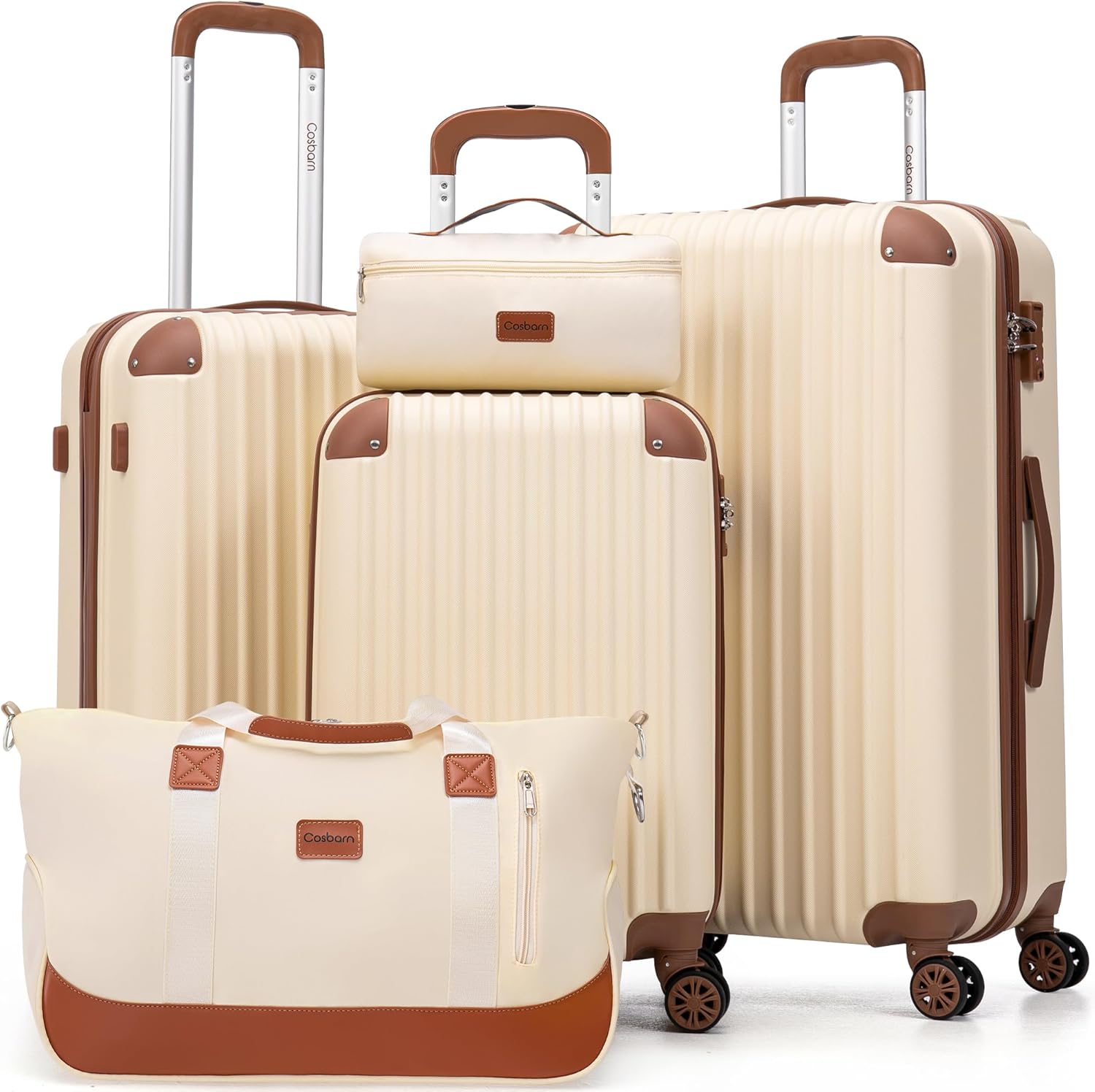 Luggage Sets 5 Piece Suitcases with Wheels, Suitcase Set ABS Hard Case Luggage with TSA Lock Spinner Wheels Durable Travel Luggage Beige 5 Piece Sets (20/24/28/DB/TB)