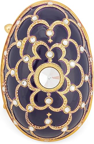 Miniatura 3 de Splendid Faberge Style Purple Egg Shaped Music Box Jewelry Box Crystallized with Sparkling Elements Playing Waltz of The Flowers