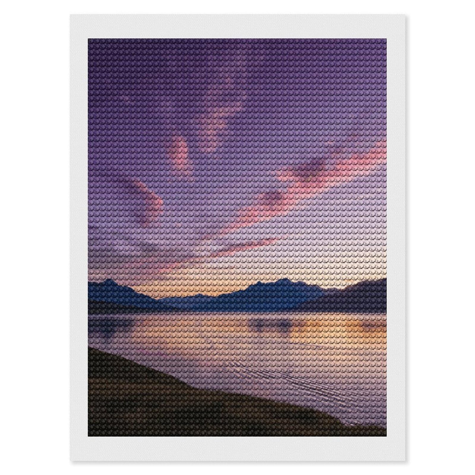 FekiLoot Violet Dusk Paint by Numbers Kit for Adults Beginner DIY Diamond Dots Paintings Round Full Drill Diamond Art Kits Picture Diamond Art Painting Kits for Home Decor 12"x16"
