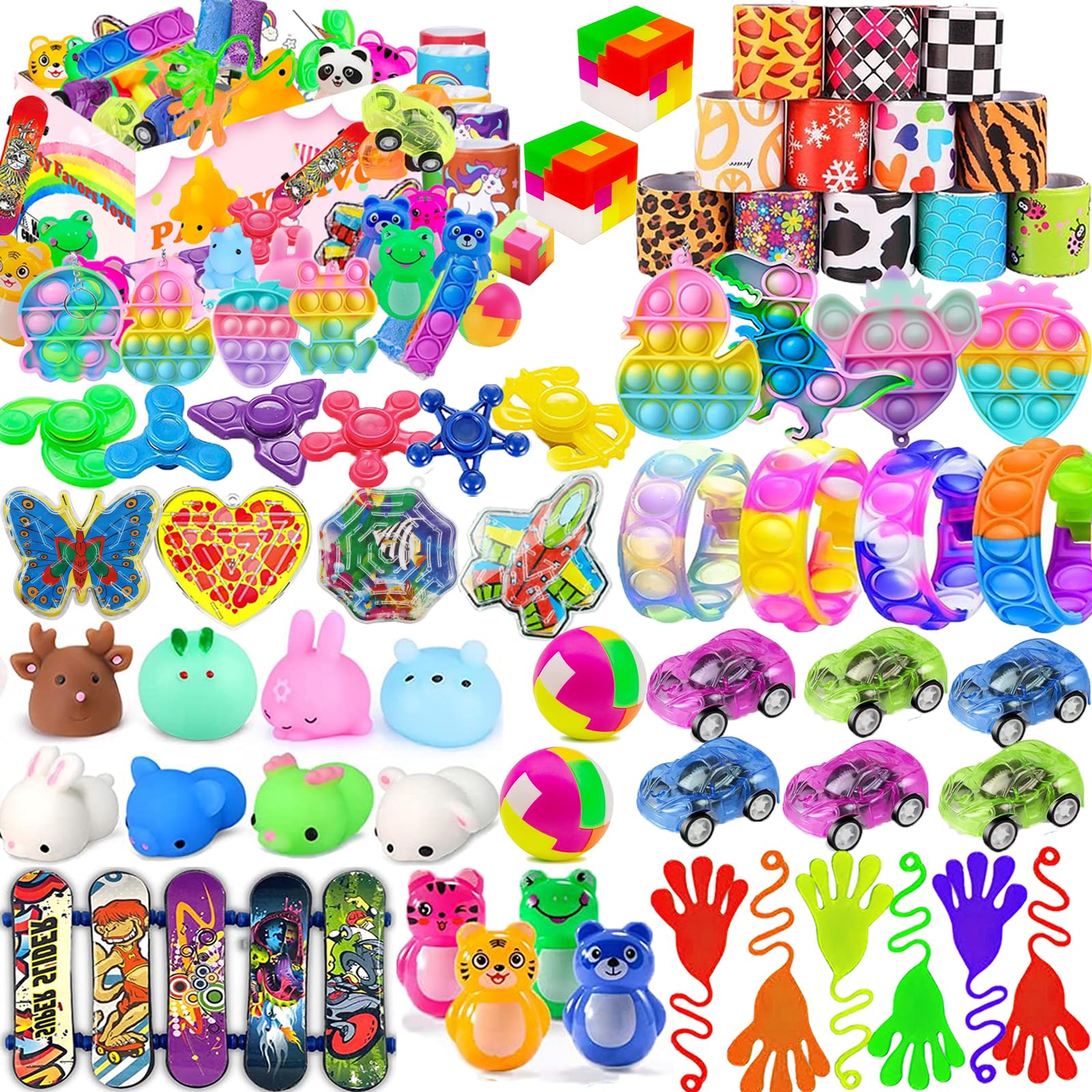 129 Pack Party Favors for Kids 4-8 8-12, Fidget Toys, Treasure Box Toys, Classroom Prizes, Birthday Party, Pinata Filler Goodie Bag Stuffers, Treasure Chest, Prize Box Toys, Carnival Prizes