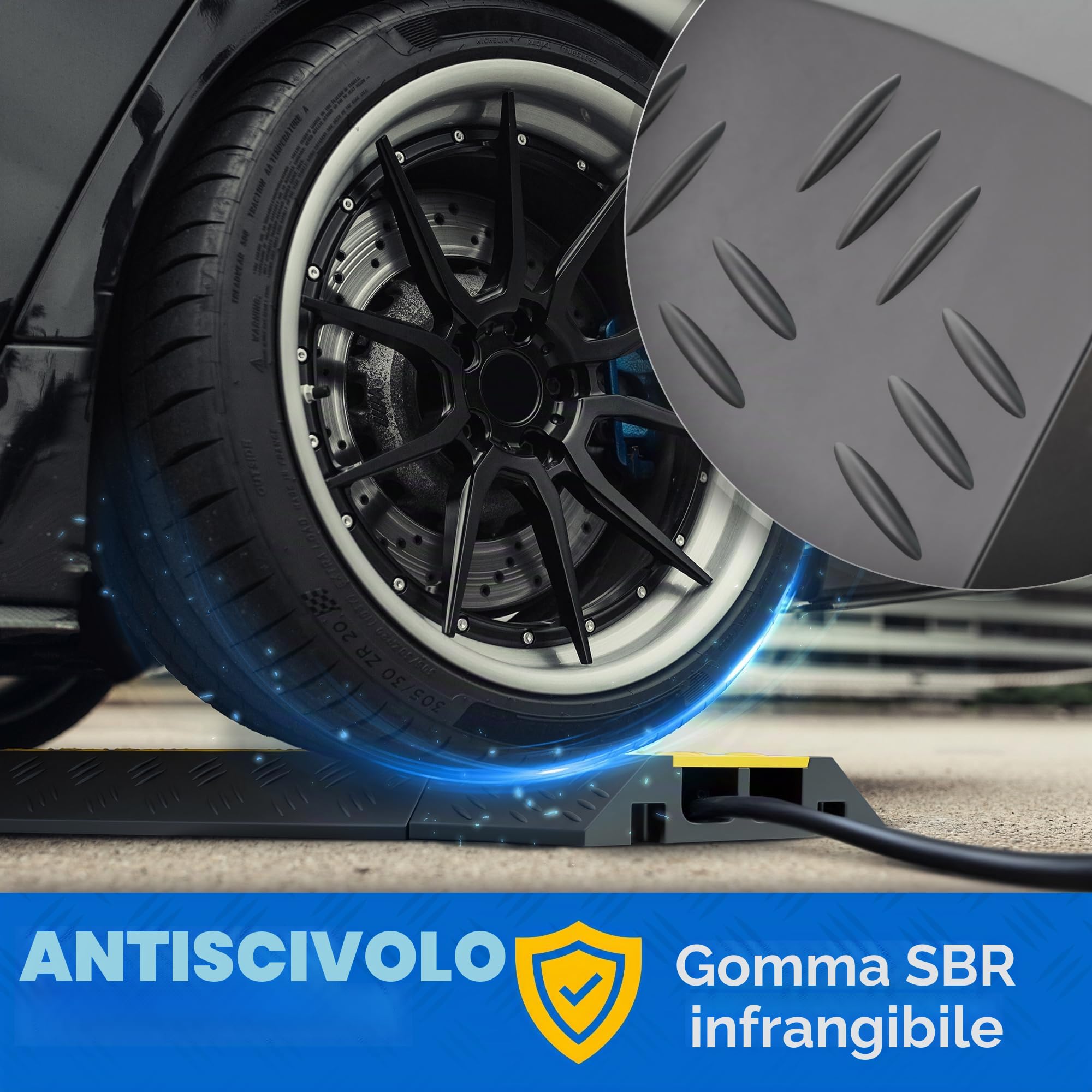 2 canali ponte cavo con coperchio, protezione contro gli urti 20 t, portata in gomma 100 x 25 x 5 cm