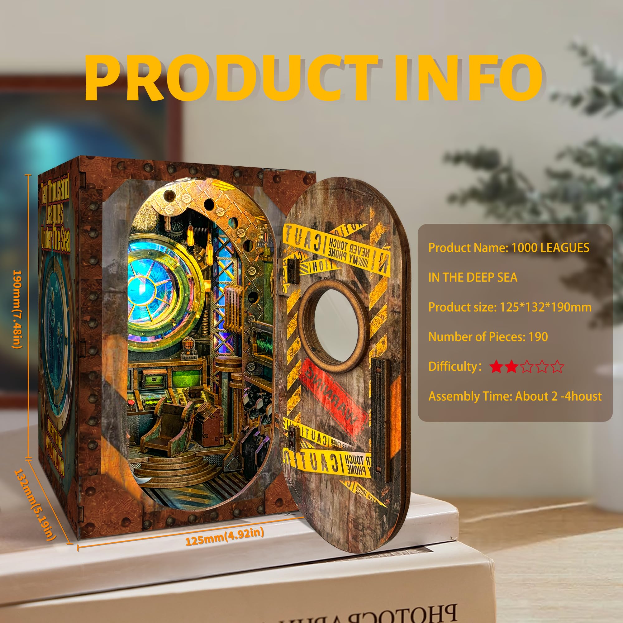 STRUCWOOD DIY Book Nook Kit 3D Wooden Puzzle DIY Miniature House Kit Magic Dollhouse Tiny House Bookshelf Dollhouse for Adults with LED Light (Ten Thousand Miles Underwater) - Image 3