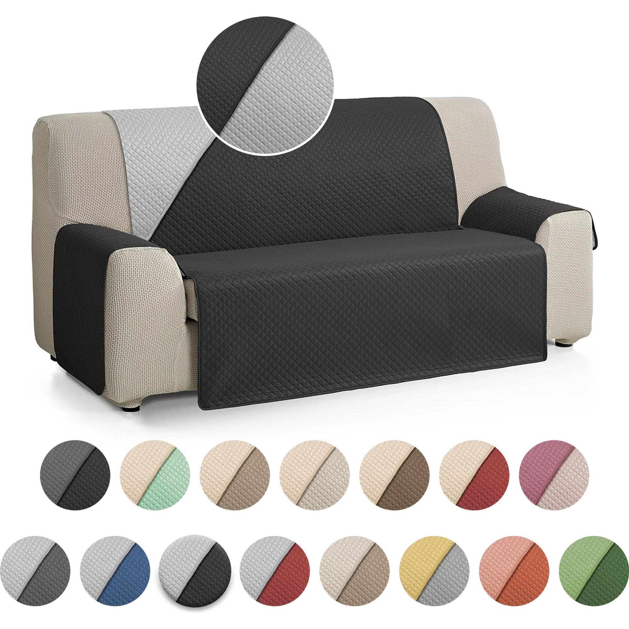 ECOMMERC3 Sofaüberwurf für 3-Sitzer, XL, extra weich, Verstellbarer Sofabezug mit Polsterung, Grau/Schwarz, Reversbile