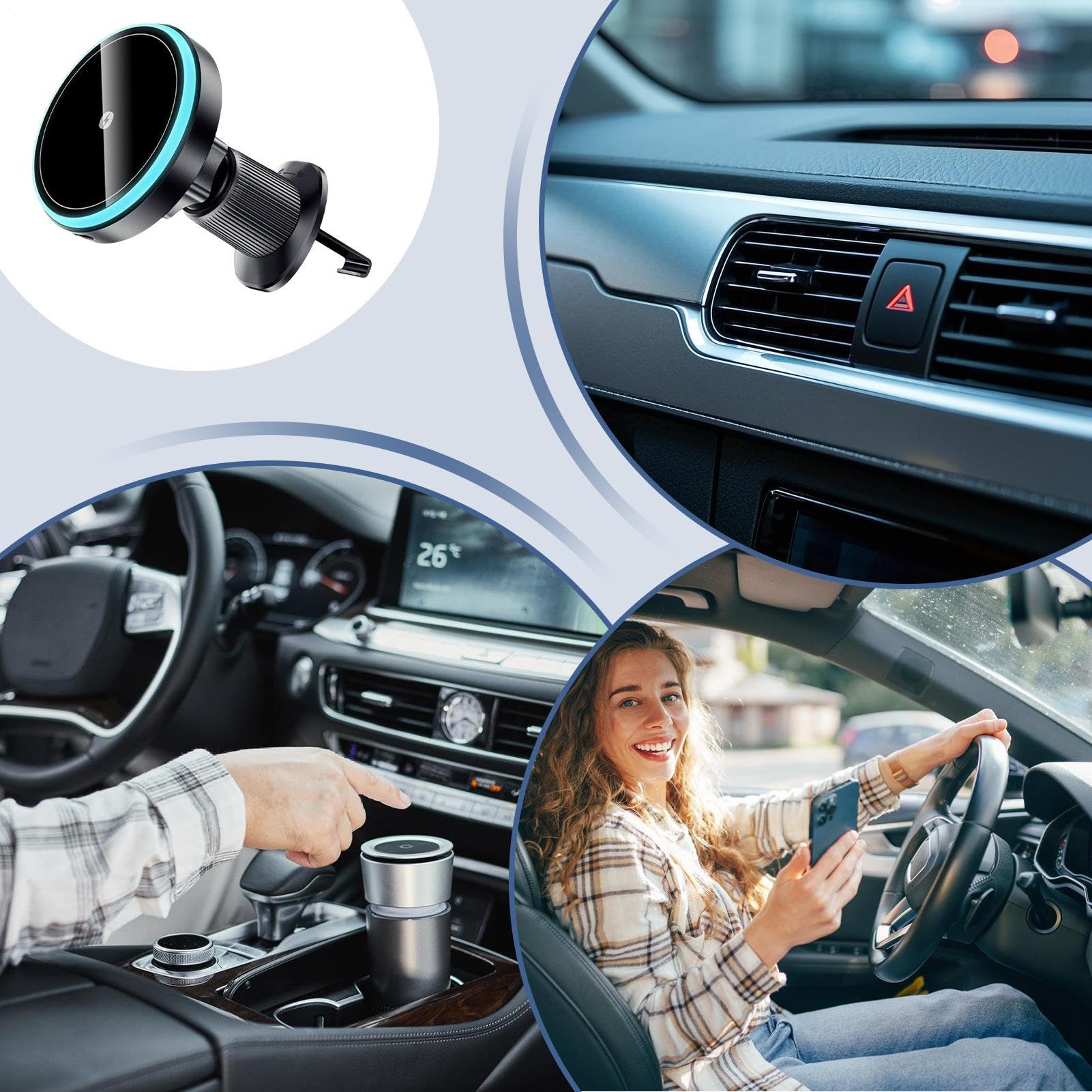 Caricatore Wireless Auto Angolazione magnetica regolabile | Porta telefono da cruscotto Supporto Da Cruscotto, Console E Bocchetta 'Aria Per Veicoli