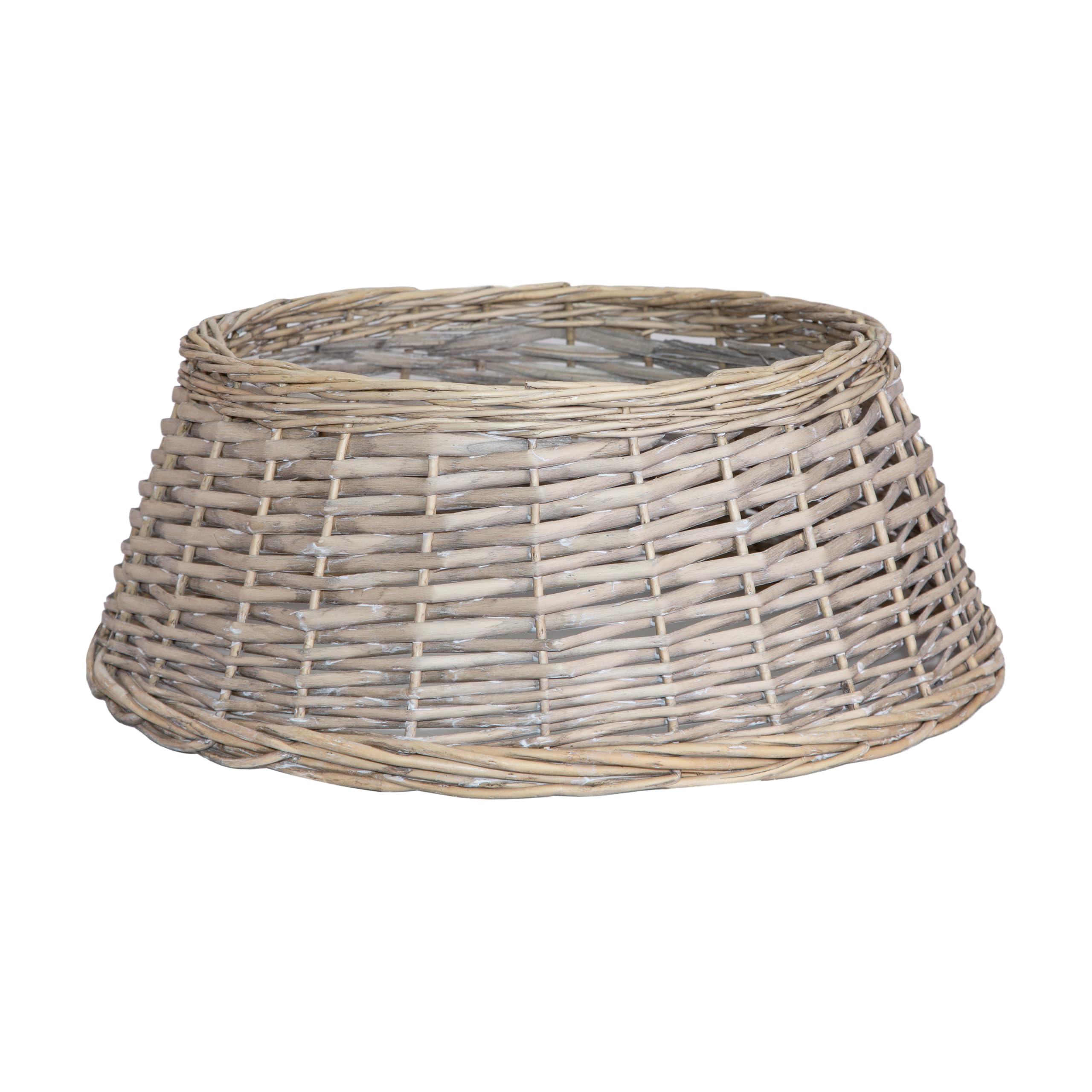 greenleaves Medium Grey Wash Wicker Christmas Tree Skirt Tree Collar Cover