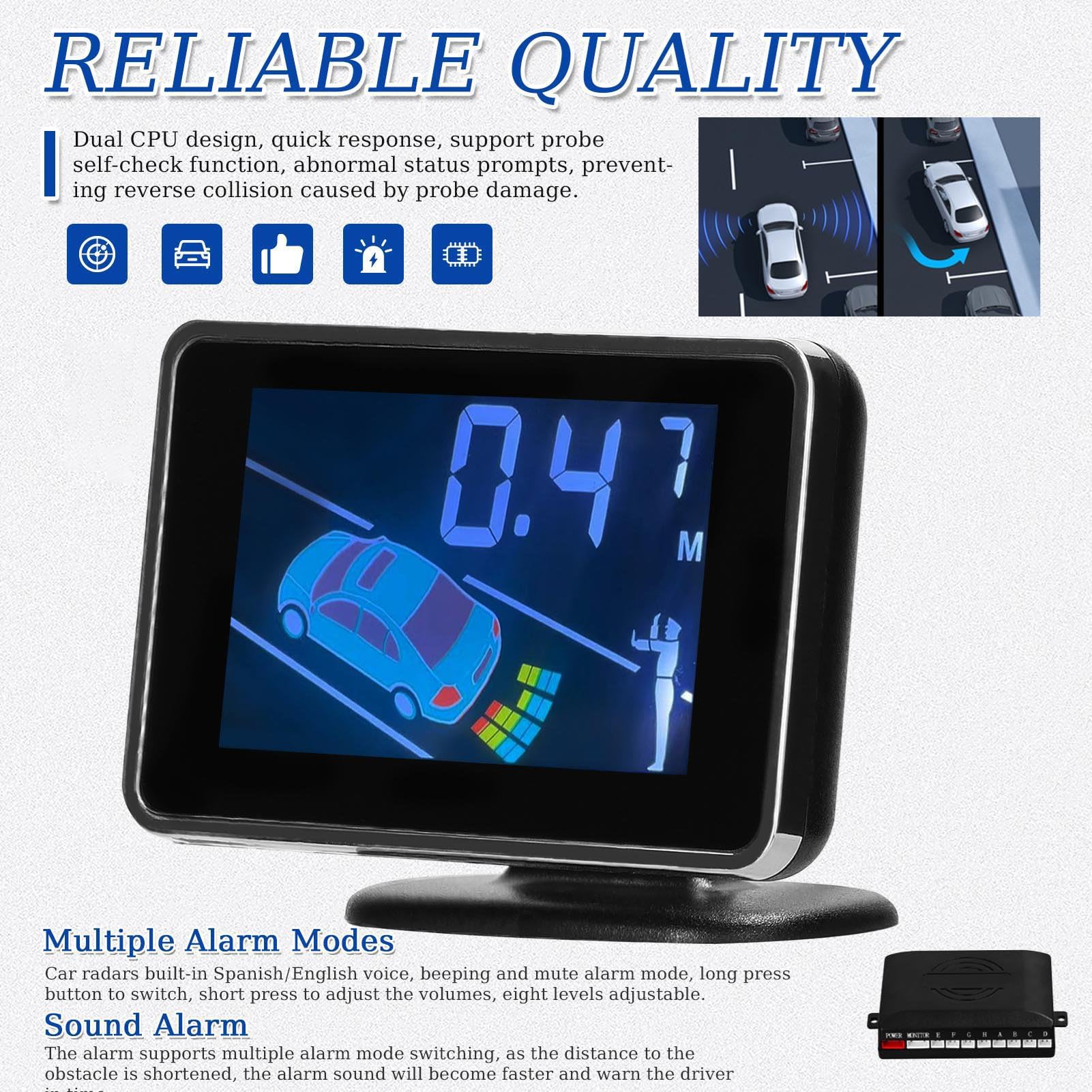 Sensori Parcheggio Auto con 8 Anteriore e Posteriore di Allarme Acustico/Buzzer/ Display LCD Distanza Regolabile Supporto Parcheggio Automatico