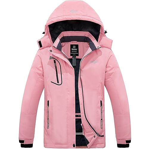 wantdo Women's Mountain Waterproof Ski Jacket Windproof Rain Jacket Winter Warm Hooded Coat