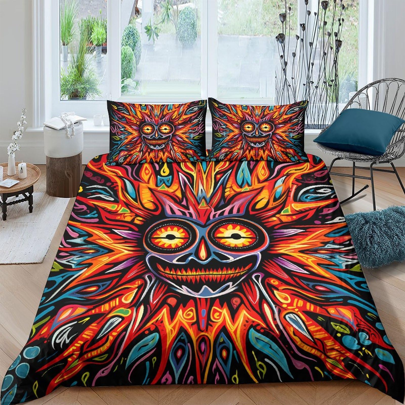Ctjqhvkz Style-2 3D Printed Psychedelic Sun Fitted Sheet Microfiber Colourful Abstract Face Bed Sheet For Bedroom Dorm Decor Mattress Protection Single（135X200cm）