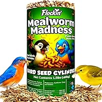 Flockin Mealworm Bird Seed Cylinder with Hole - Premium Sunflower Chips & Dried Mealworms for Cardinals, Chickadees - USA Made No Mess (4" x 7.75")