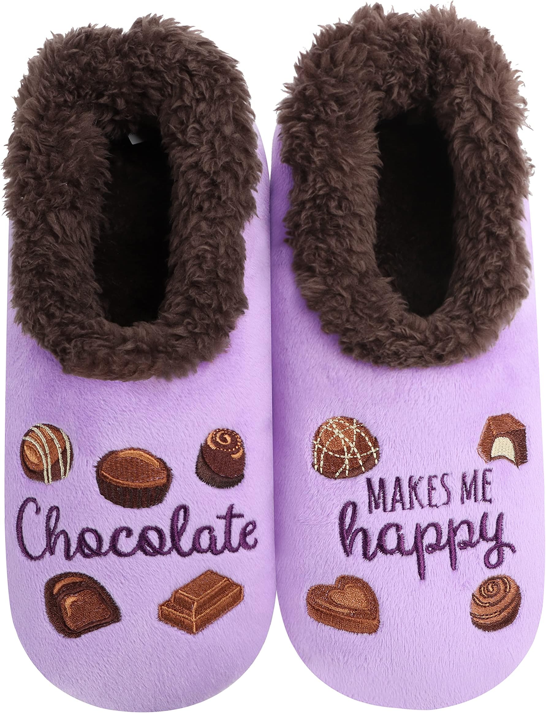 Food Slipper Socks for Women, Funny Adult and House Slippers Soft Non-Slip, Sherpa Lining, Indoor Silly Slippers