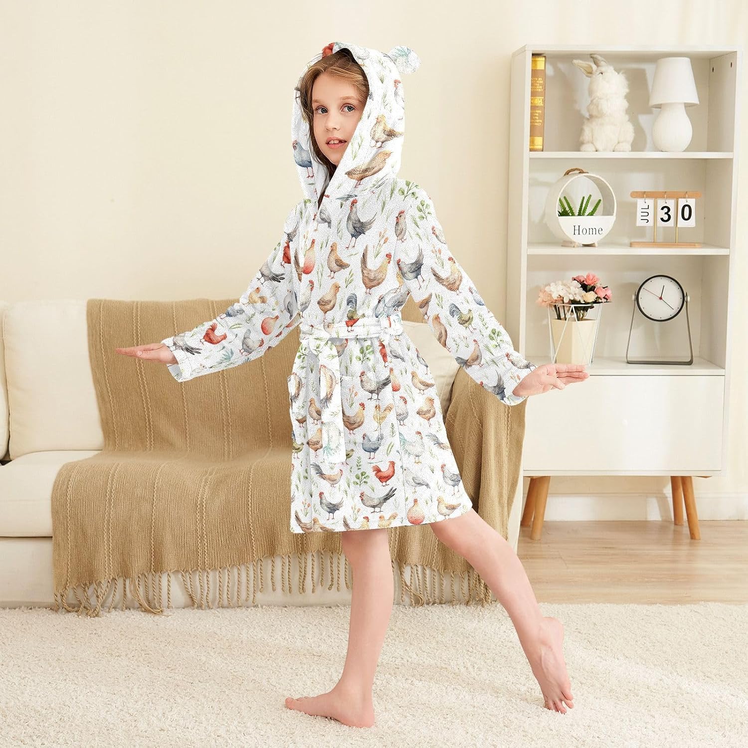 senya Cute Cartoon Chicken Toddler Hooded Bathrobe Kids Soft Plush Bath Towel Robes for Boys Girls 2-12 Years