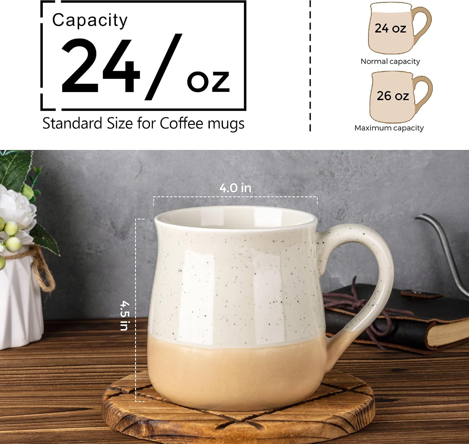GBhome Ceramic Coffee Mugs Set of 2, 24oz Handmade Large Coffee Mugs Set