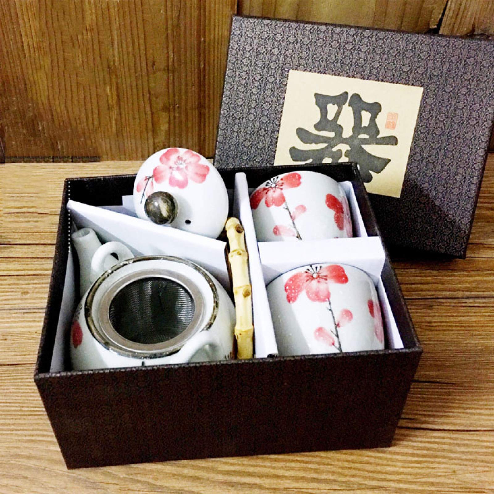 Ensemble Cadeau de Thé Japonais Ensemble de Thés Pour Adultes Avec Poignée Théière En Céramique Chine Ensemble de Thé À Fleurs En Porcelaine Théière Et 2 Tasses de Thé de Voyage À La Maison, T